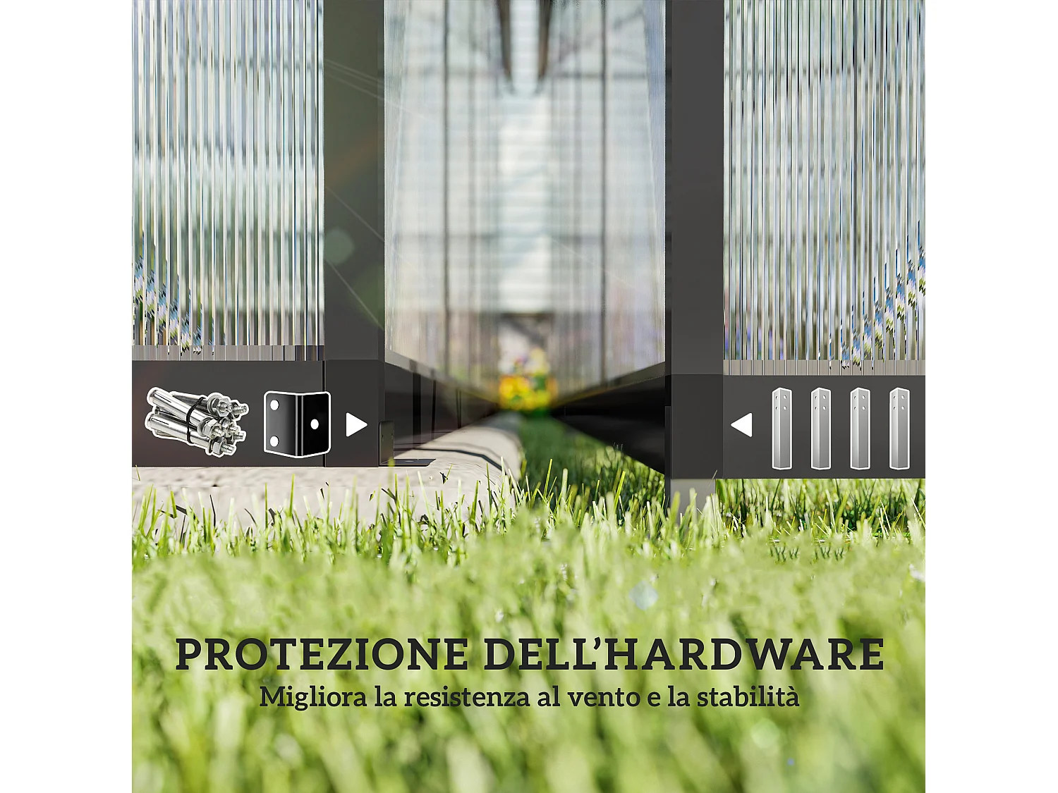 Serra per orto in alluminio e pc con porta a battente 2 finestre nero