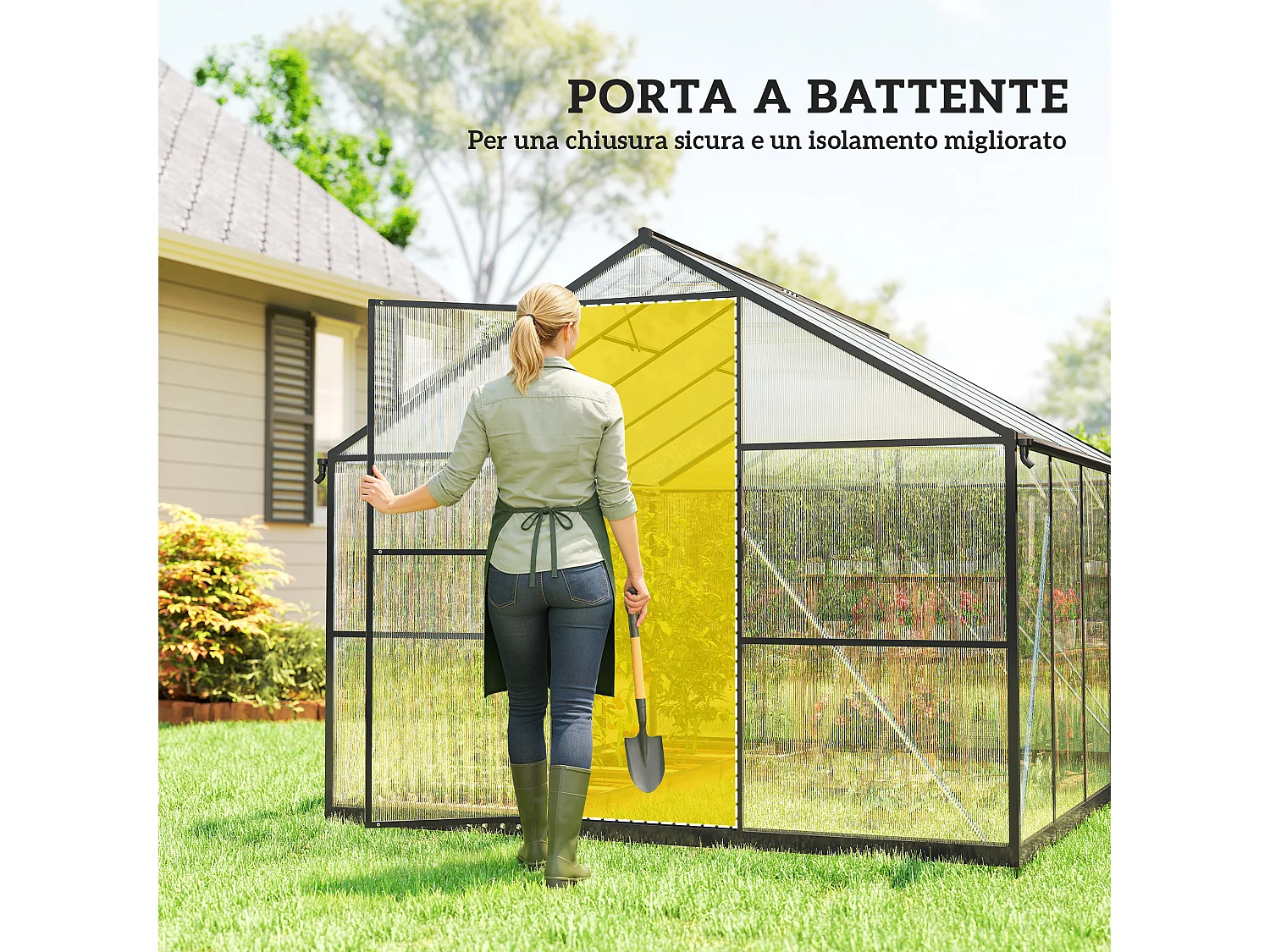 Serra per orto in alluminio e pc con porta a battente 2 finestre nero