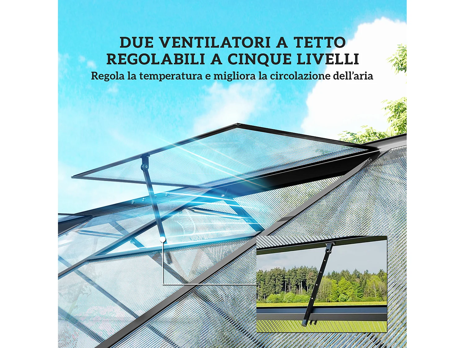 Serra per orto in alluminio e pc con porta a battente 2 finestre nero