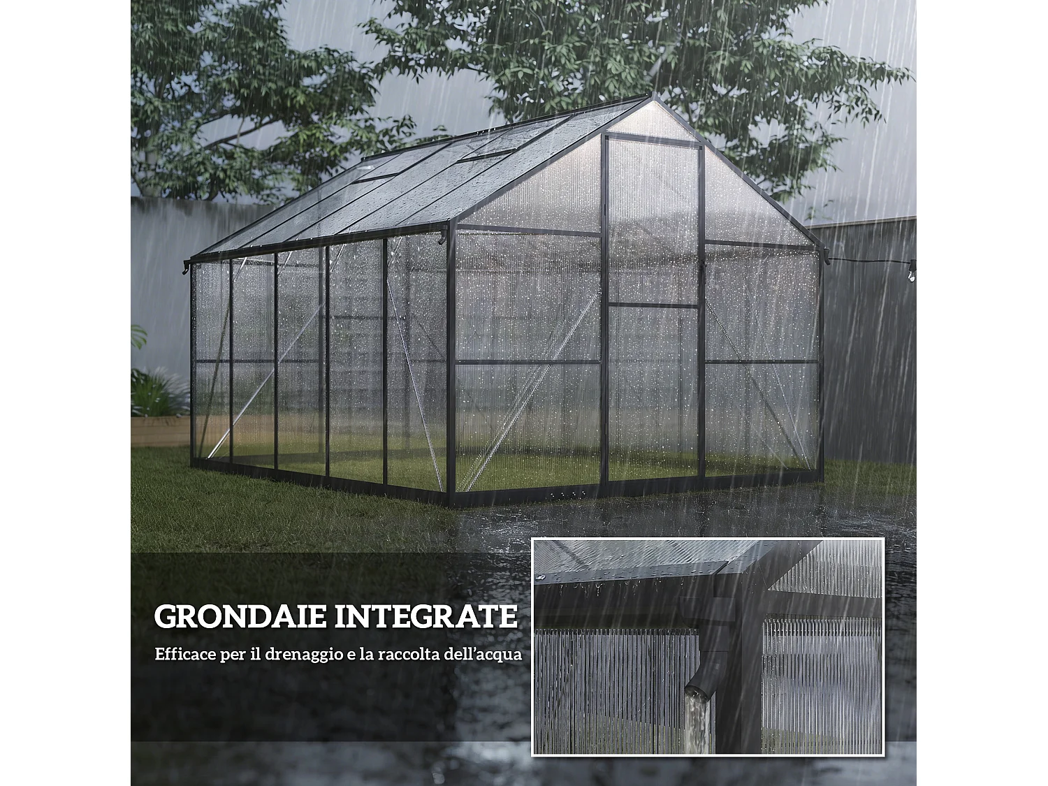 Serra per orto in alluminio e pc con porta a battente 2 finestre nero