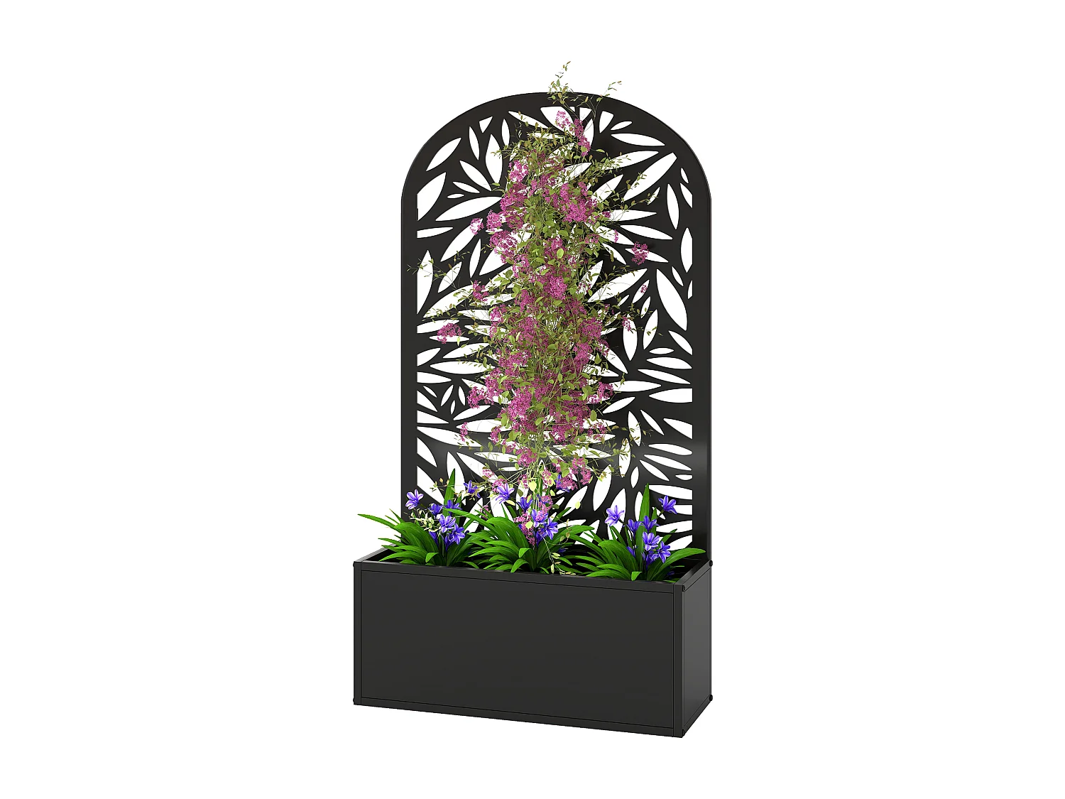 Fioriera con traliccio per rampicanti in metallo 61x23x113 cm nero