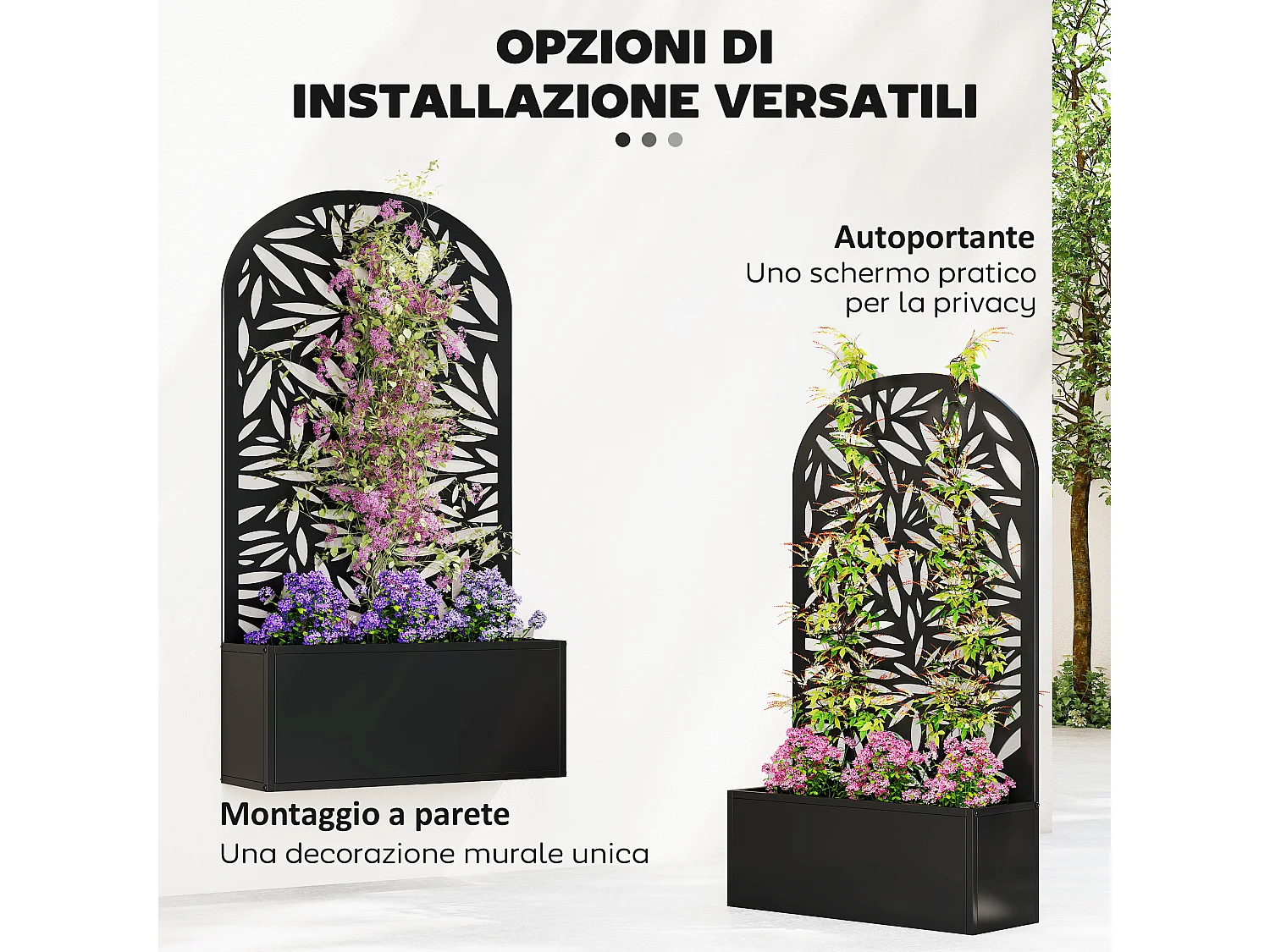 Fioriera con traliccio per rampicanti in metallo 61x23x113 cm nero