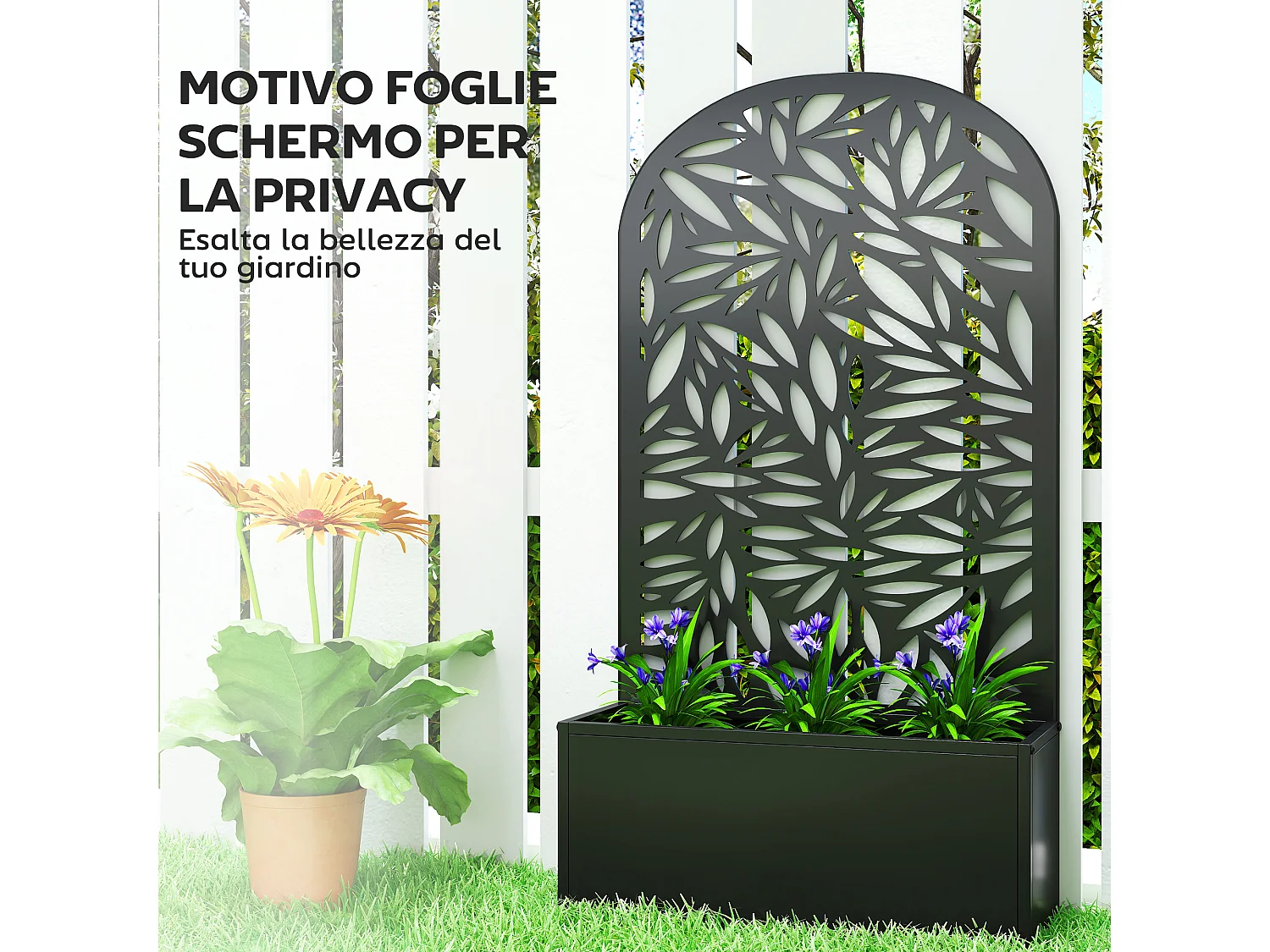 Fioriera con traliccio per rampicanti in metallo 61x23x113 cm nero