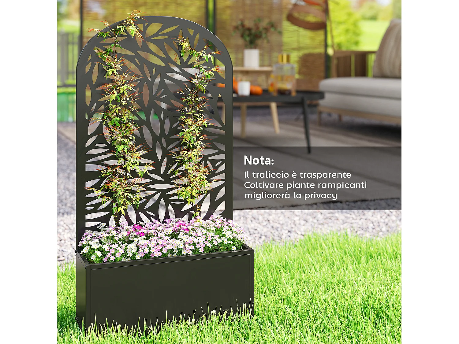 Fioriera con traliccio per rampicanti in metallo 61x23x113 cm nero