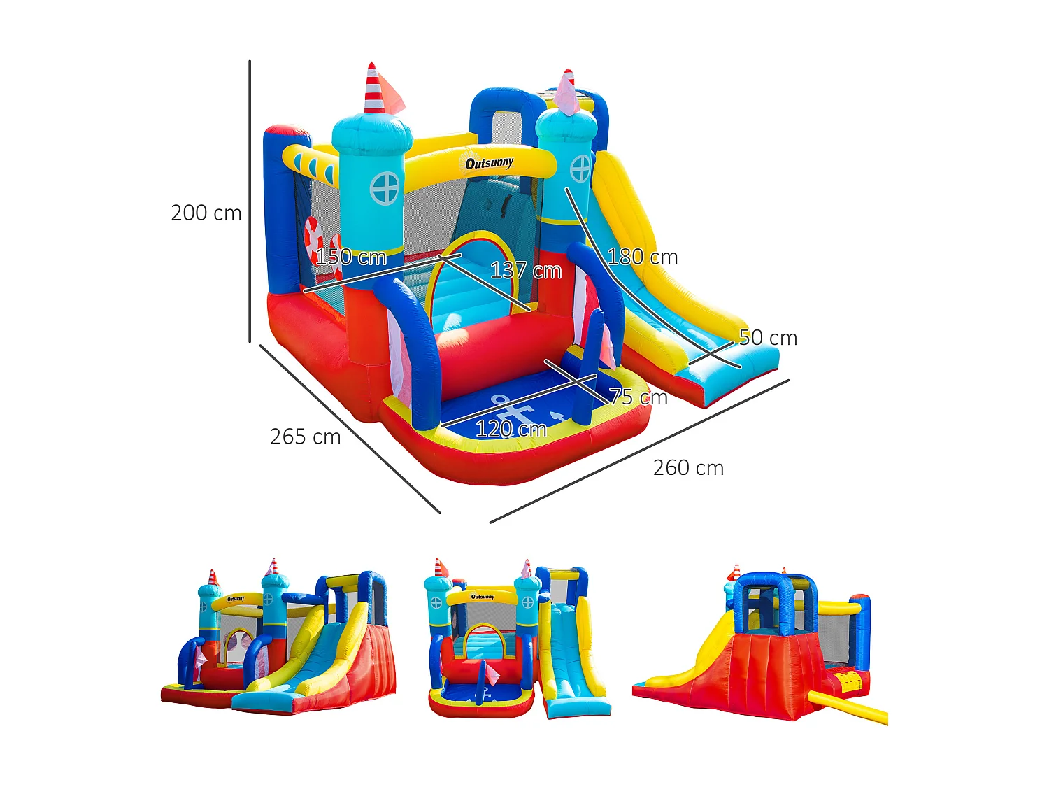 Castello gonfiabile da bambini 3-8 anni 4 in 1 con gonfiatore