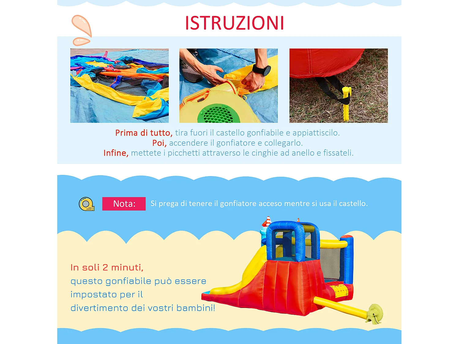 Castello gonfiabile da bambini 3-8 anni 4 in 1 con gonfiatore