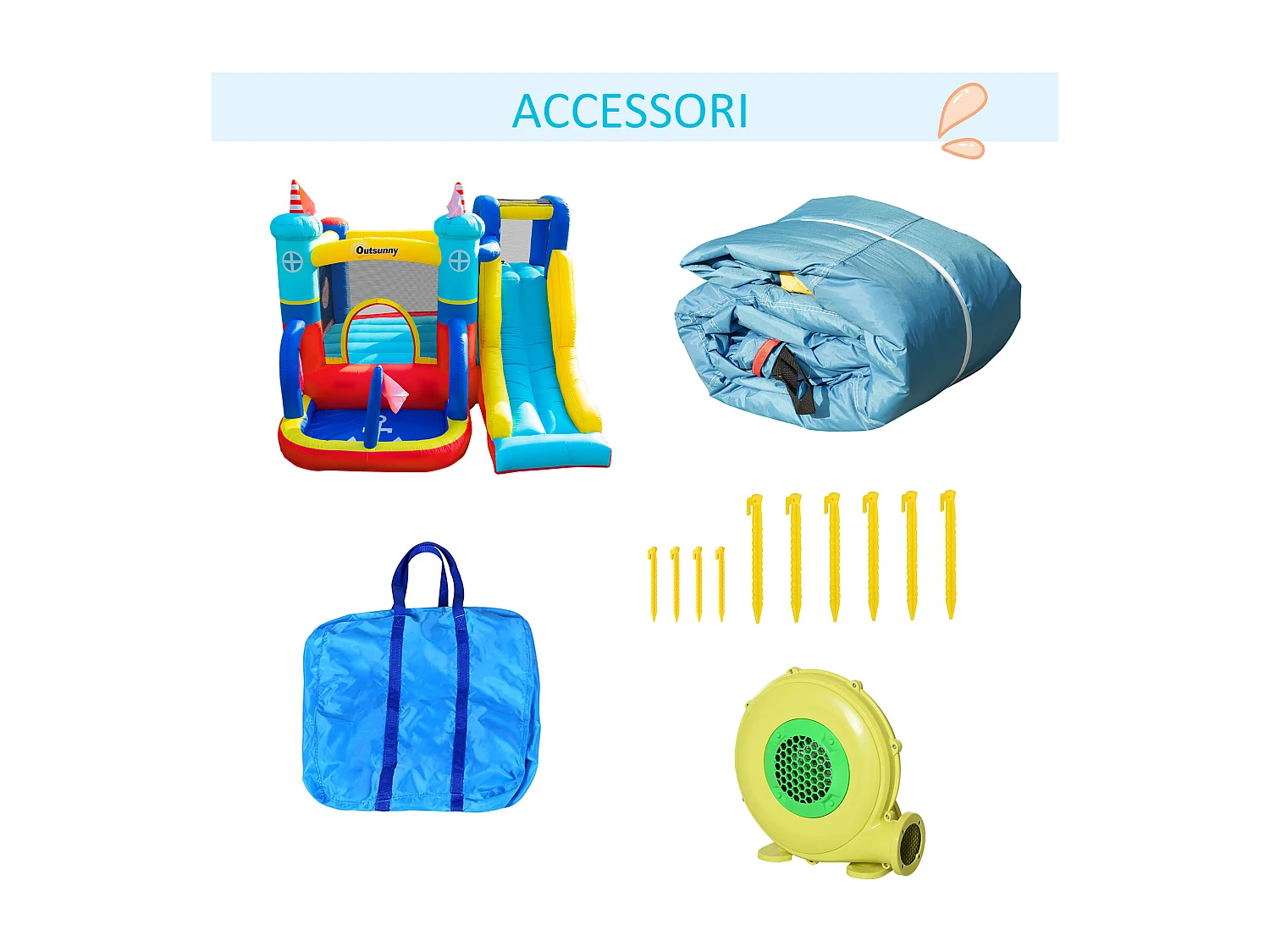 Castello gonfiabile da bambini 3-8 anni 4 in 1 con gonfiatore