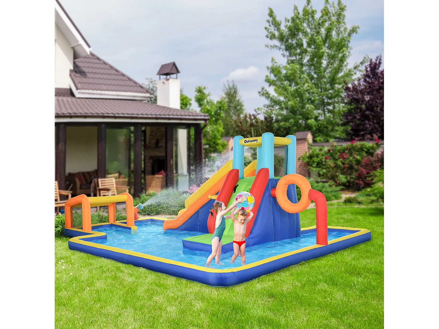 Castello gonfiabile bambini 3-8 anni con scivolo e porta multicolore