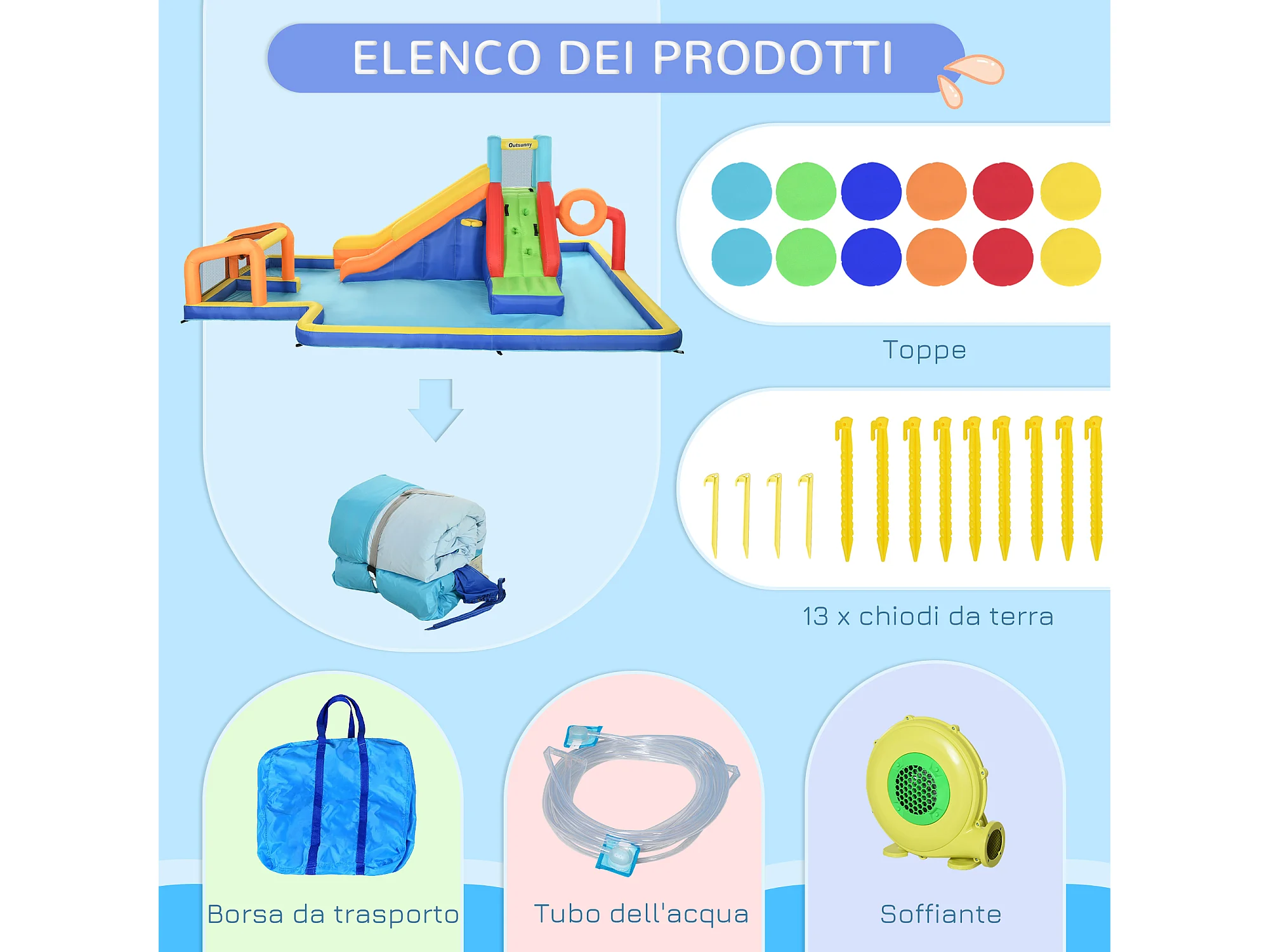 Castello Gonfiabile Ballsea Con Scivolo E Trampolino Per Bambini 3-10 Anni | 375x305x195 Cm Con Ventola