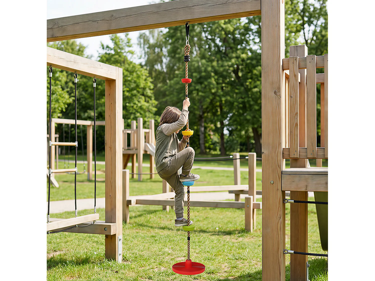 Corda arrampicata con seduta a disco in plastica rosso
