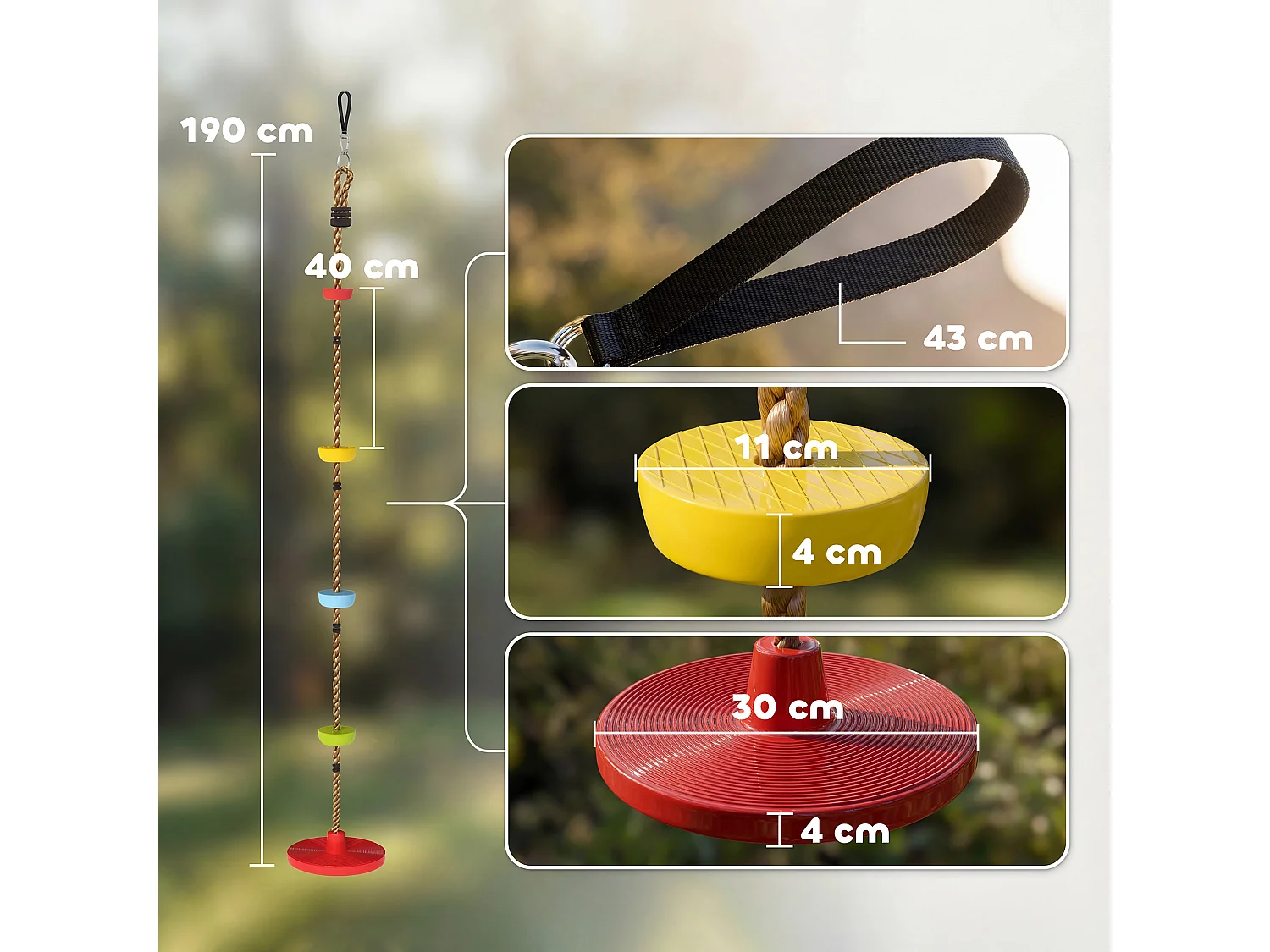 Corda arrampicata con seduta a disco in plastica rosso
