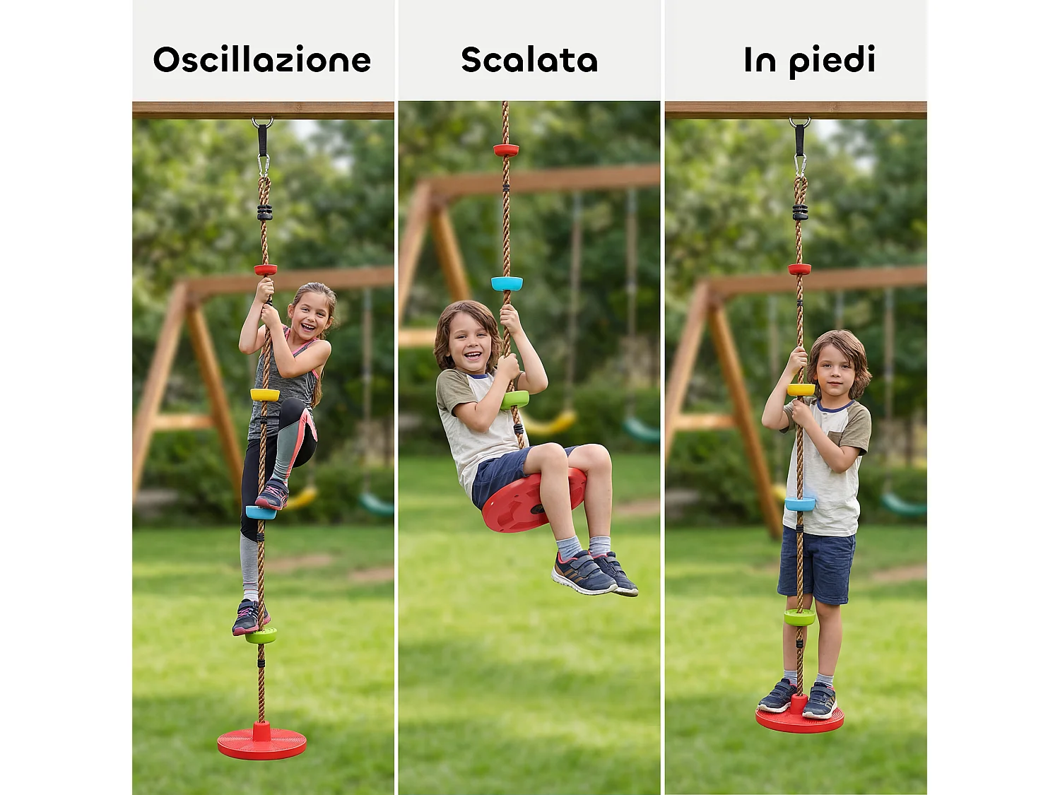 Corda arrampicata con seduta a disco in plastica rosso