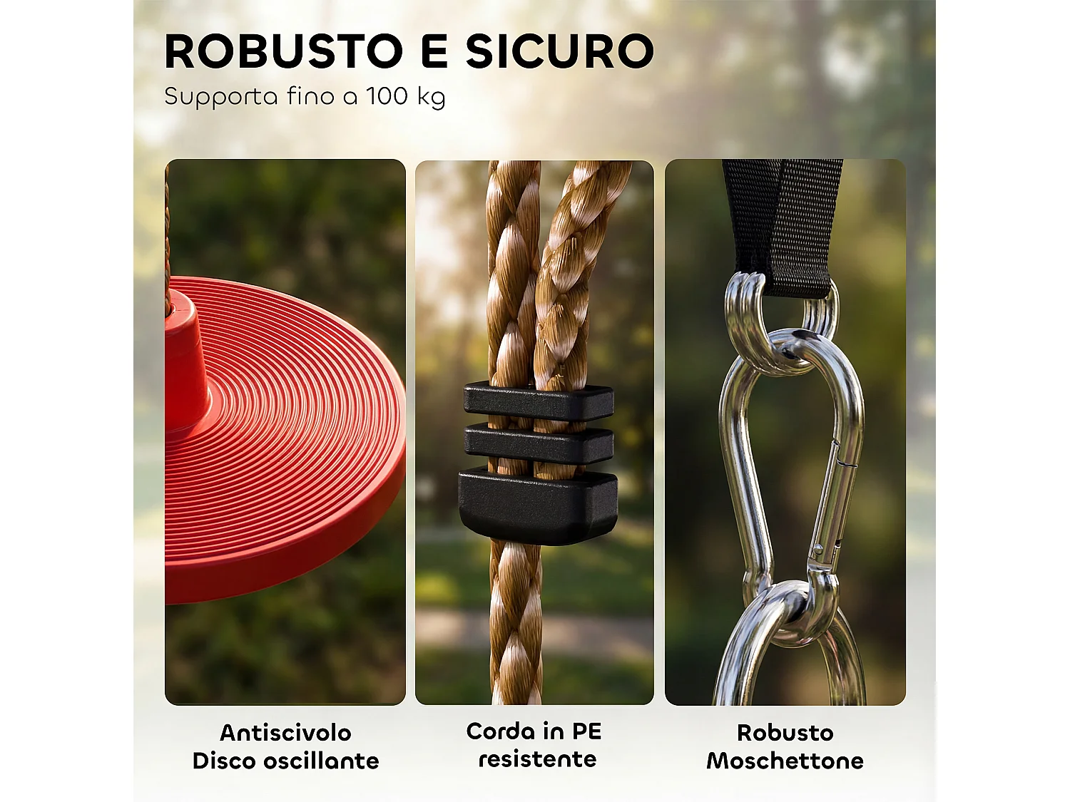 Corda arrampicata con seduta a disco in plastica rosso