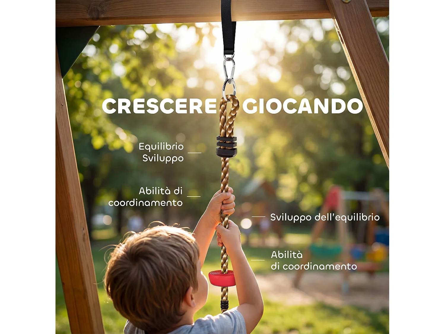 Corda arrampicata con seduta a disco in plastica rosso