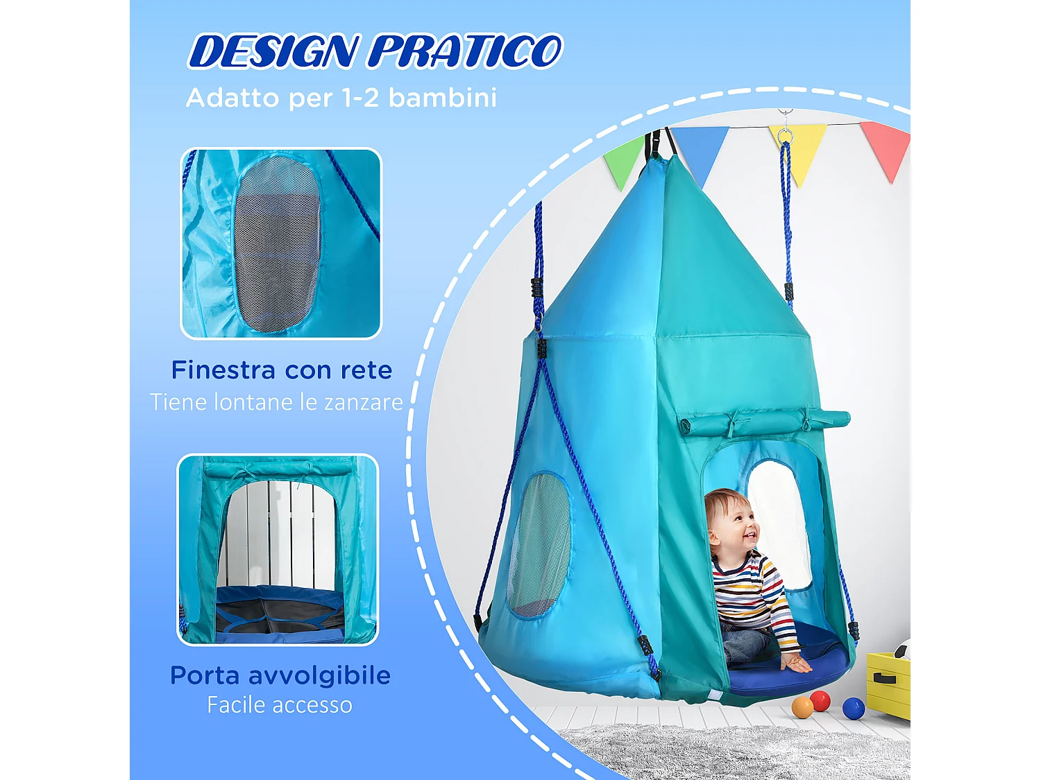 Altalena da giardino con tenda bambini da 3-8 anni ø100cm