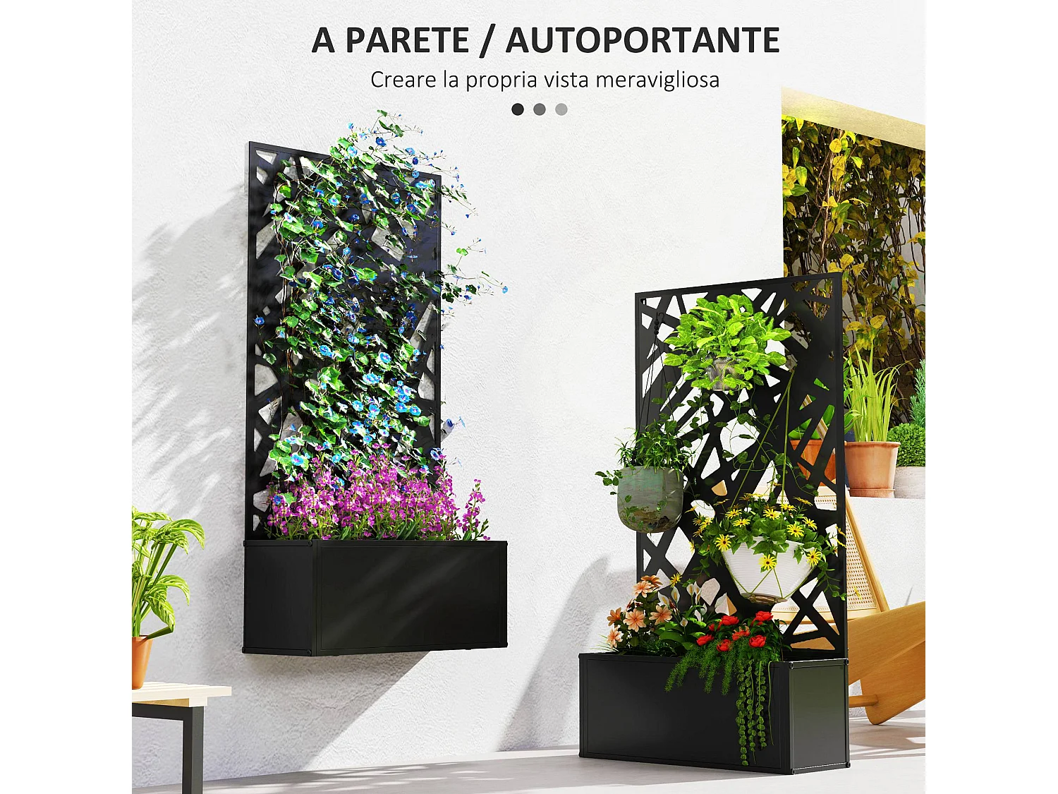 Fioriera con traliccio per rampicanti decorativo nero