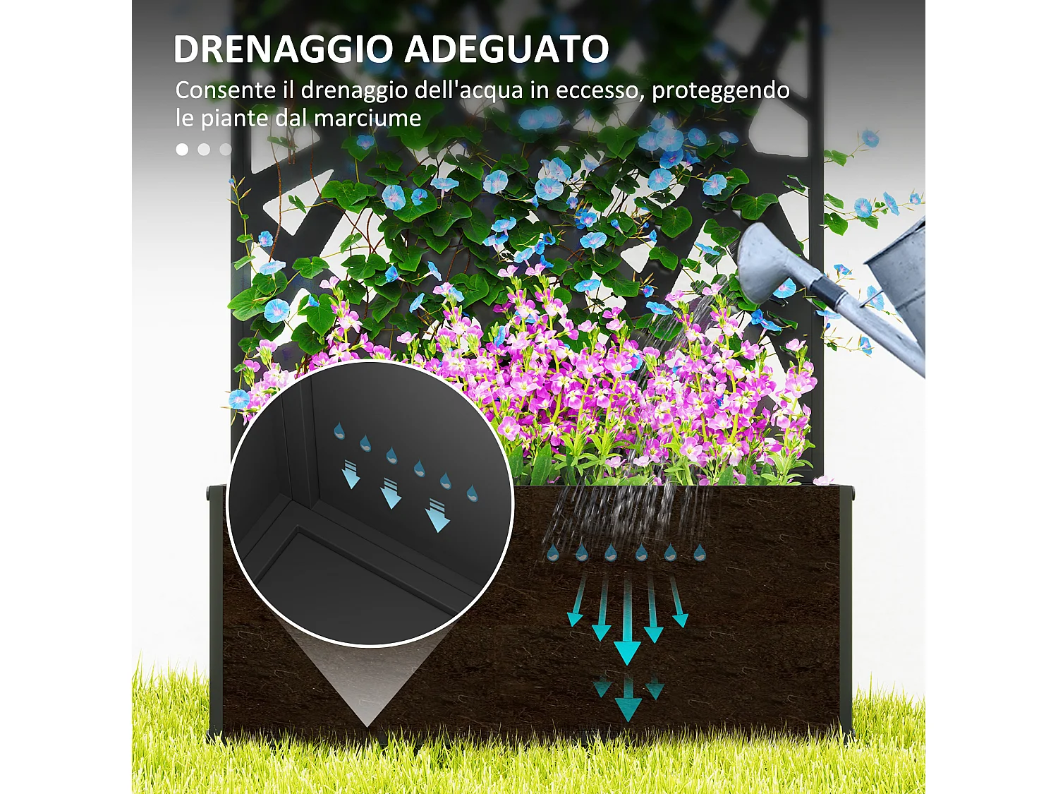 Fioriera con traliccio per rampicanti decorativo nero