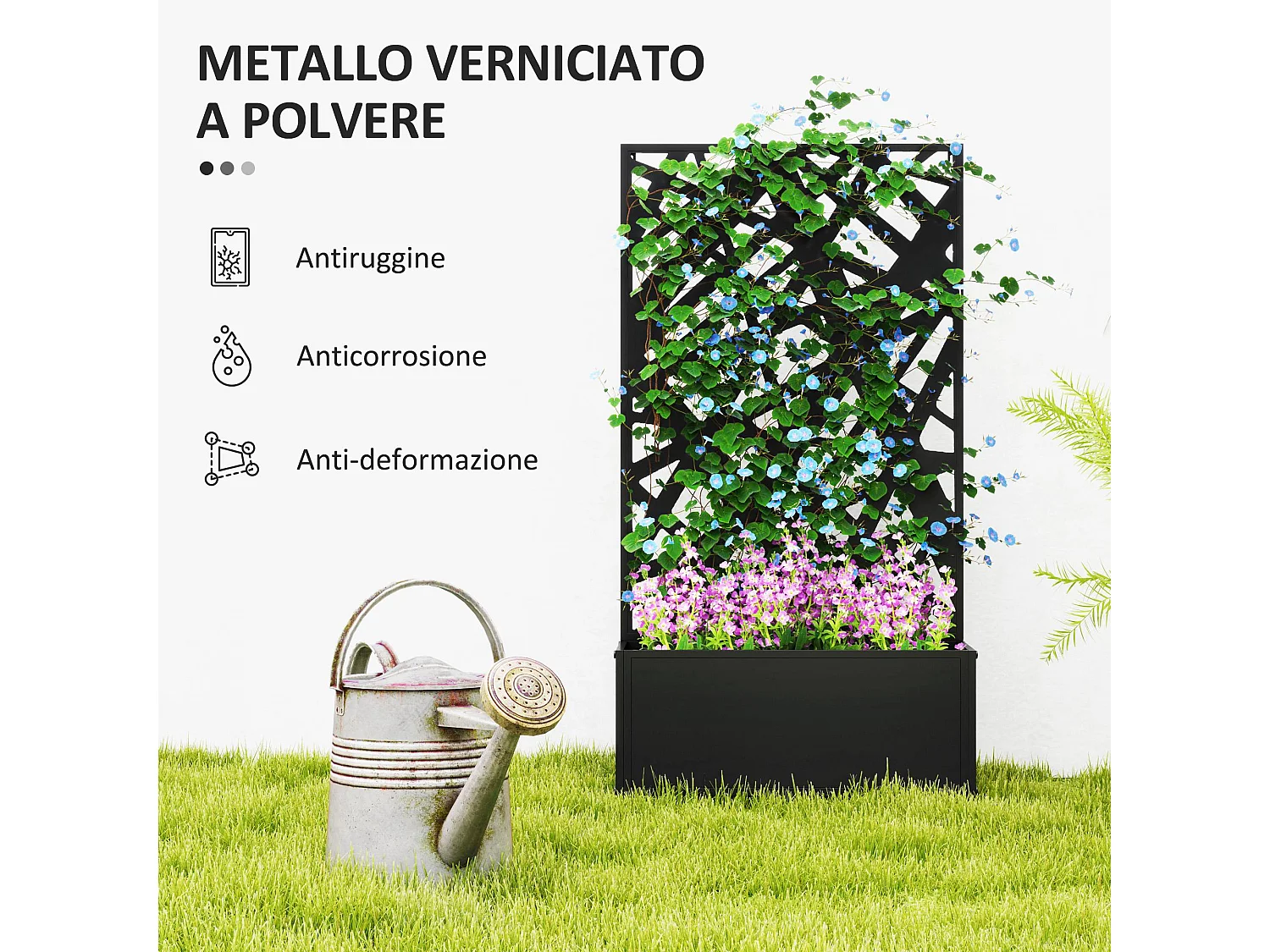 Fioriera con traliccio per rampicanti decorativo nero