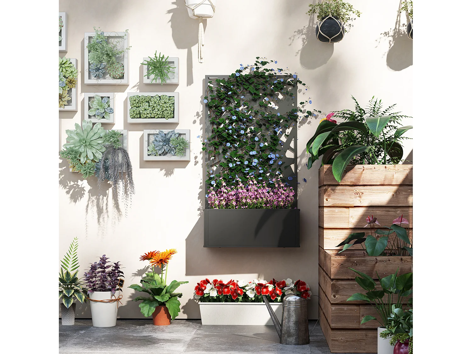 Fioriera con traliccio per rampicanti decorativo nero