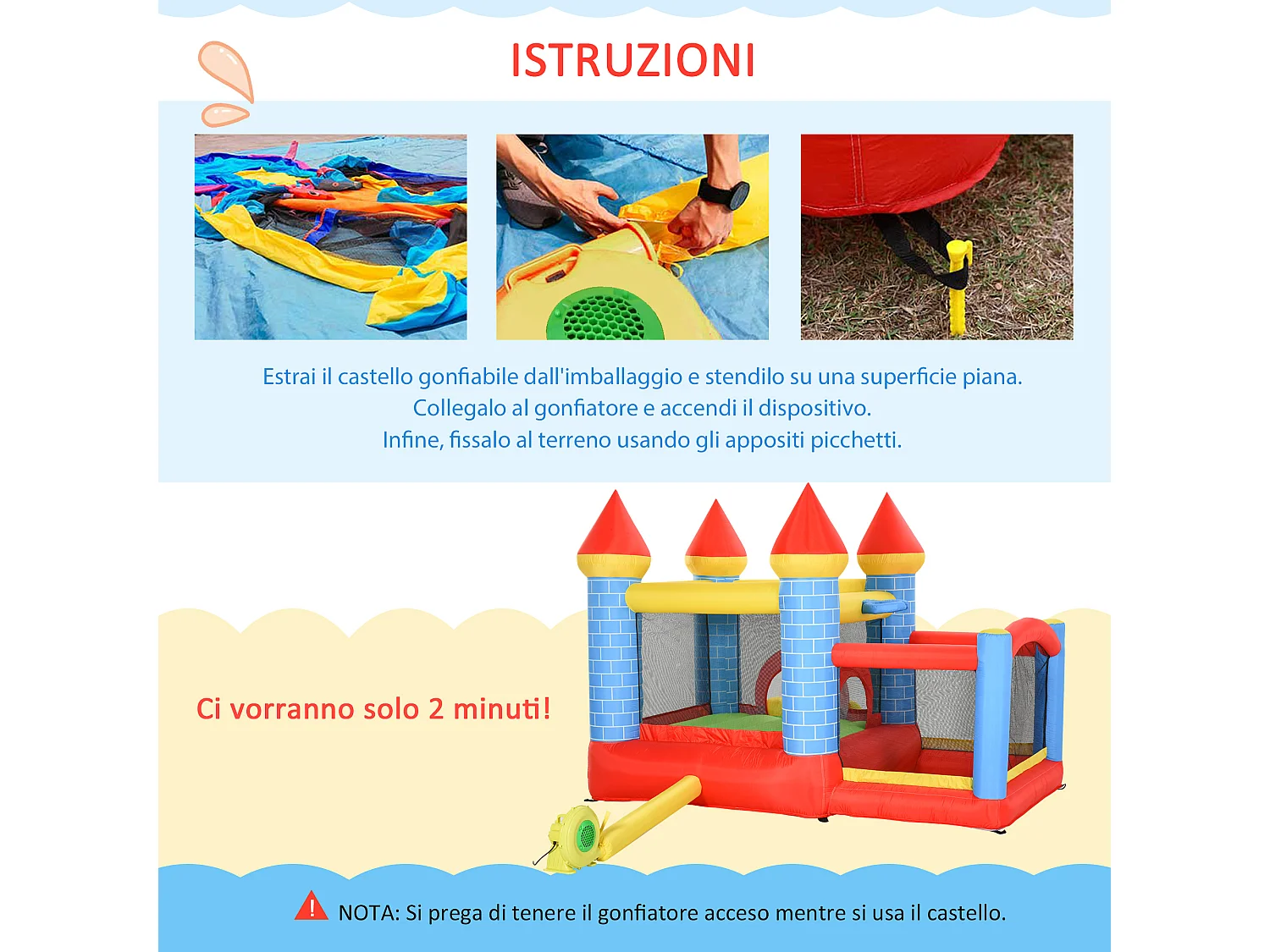 Castello gonfiabile gigante per bambini con scivolo e piscina