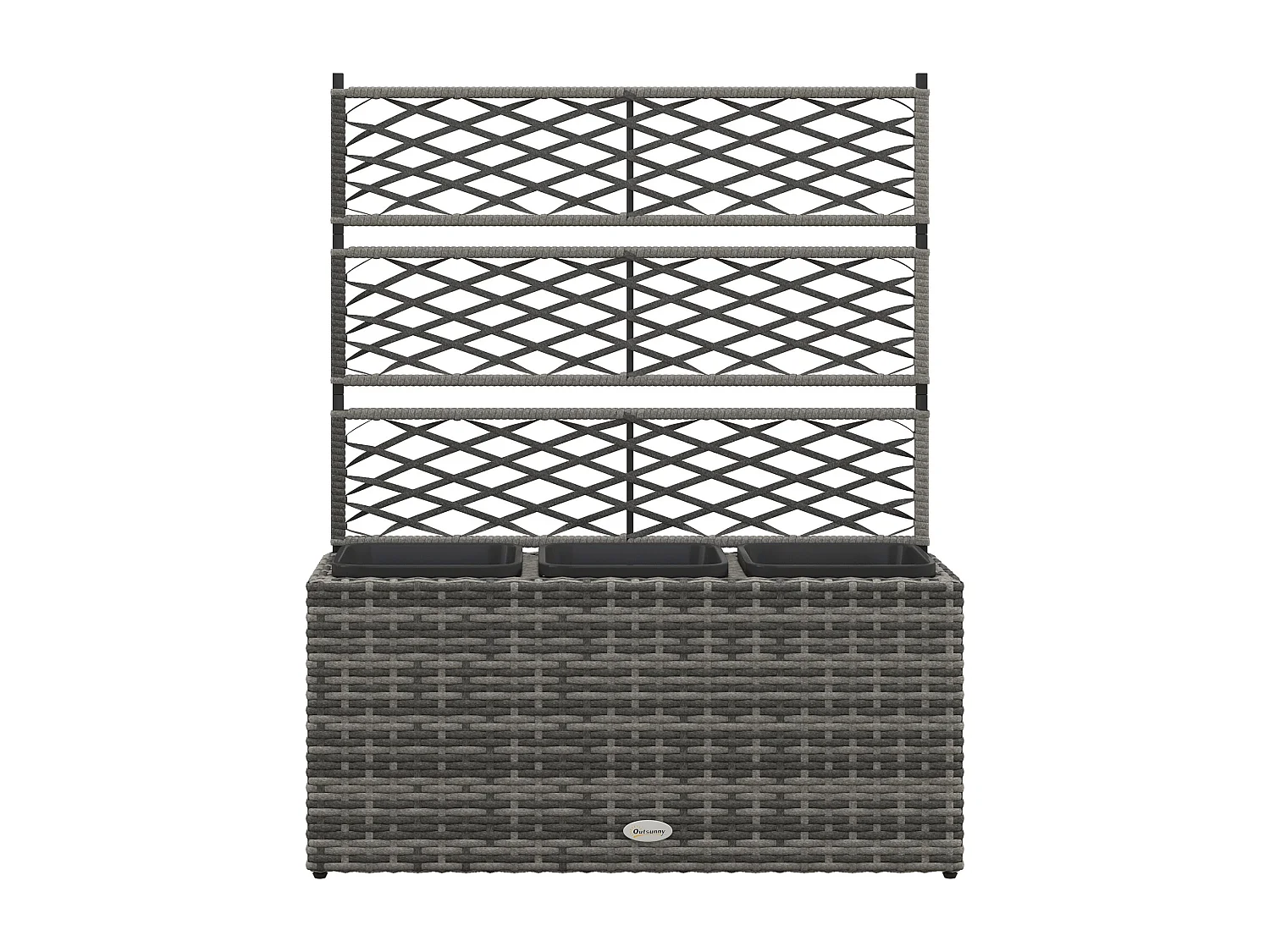 Fioriera con grigliato per rampicanti e 3 vasi in rattan pe grigio