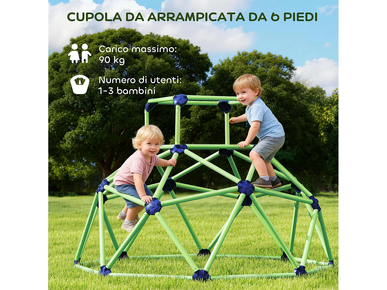 Gioco arrampicata bambini 3-8 anni a cupola in plastica verde e viola