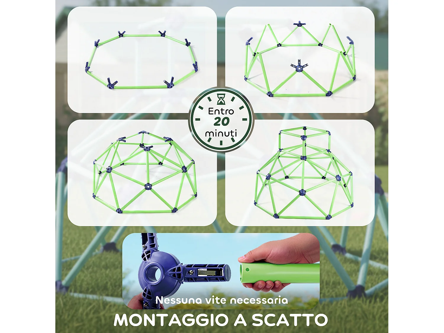 Gioco arrampicata bambini 3-8 anni a cupola in plastica verde e viola