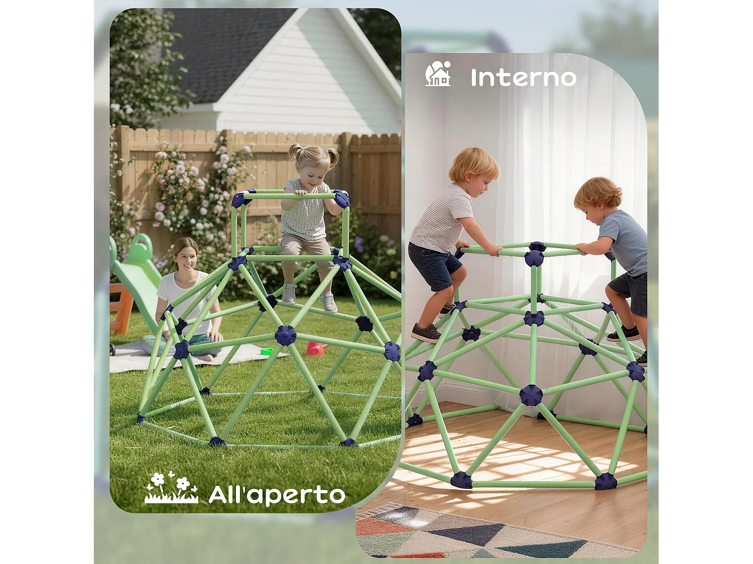 Gioco arrampicata bambini 3-8 anni a cupola in plastica verde e viola