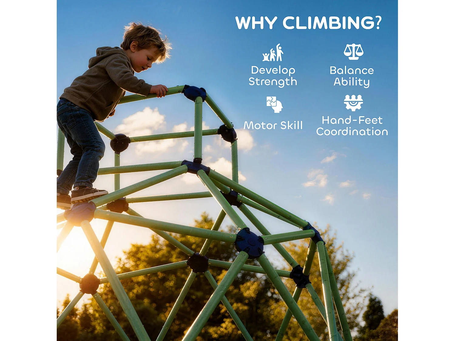 Gioco arrampicata bambini 3-8 anni a cupola in plastica verde e viola