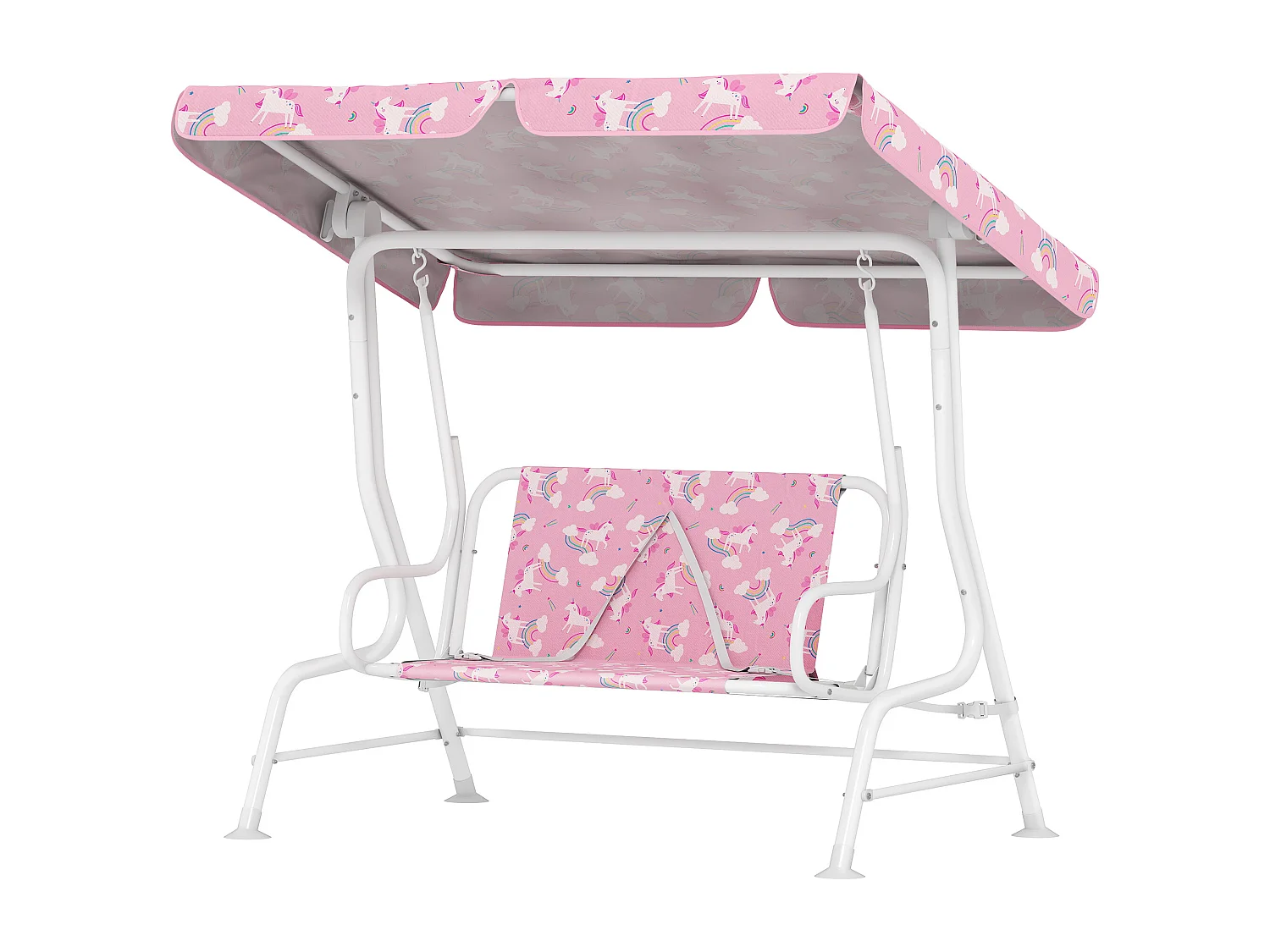 Dondolo per bambini a due posti in acciaio e oxford rosa