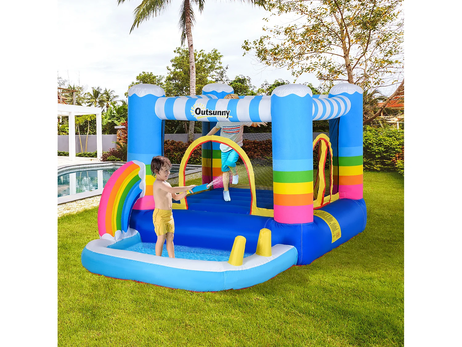 Gioco gonfiabile per bambini con trampolino e piscina pompa inclusa