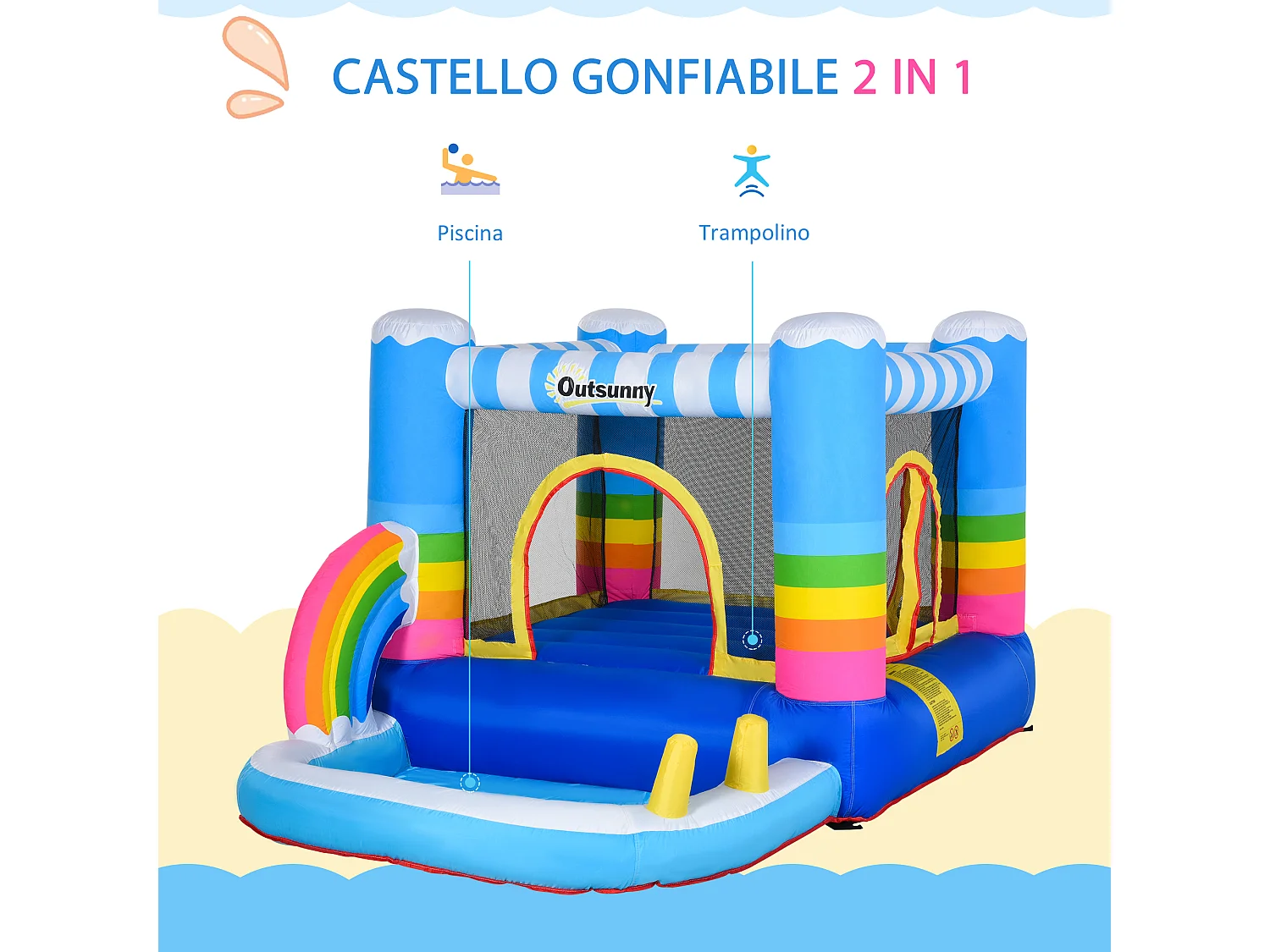 Gioco gonfiabile per bambini con trampolino e piscina pompa inclusa