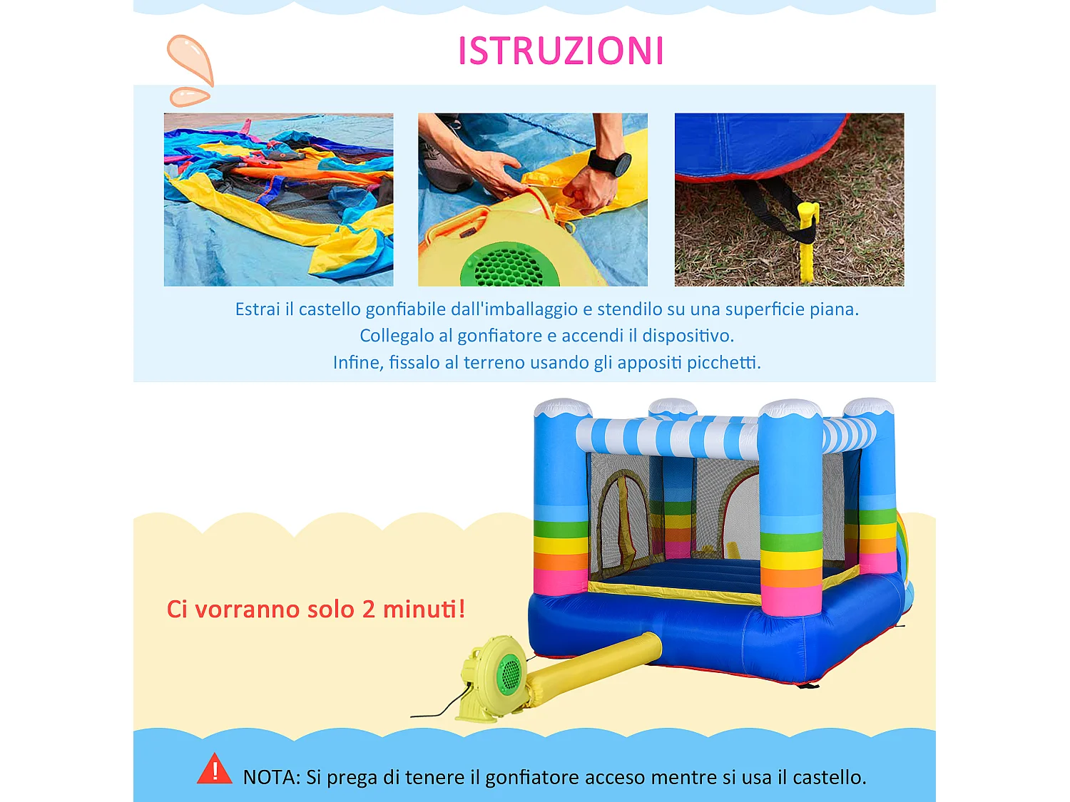 Gioco gonfiabile per bambini con trampolino e piscina pompa inclusa