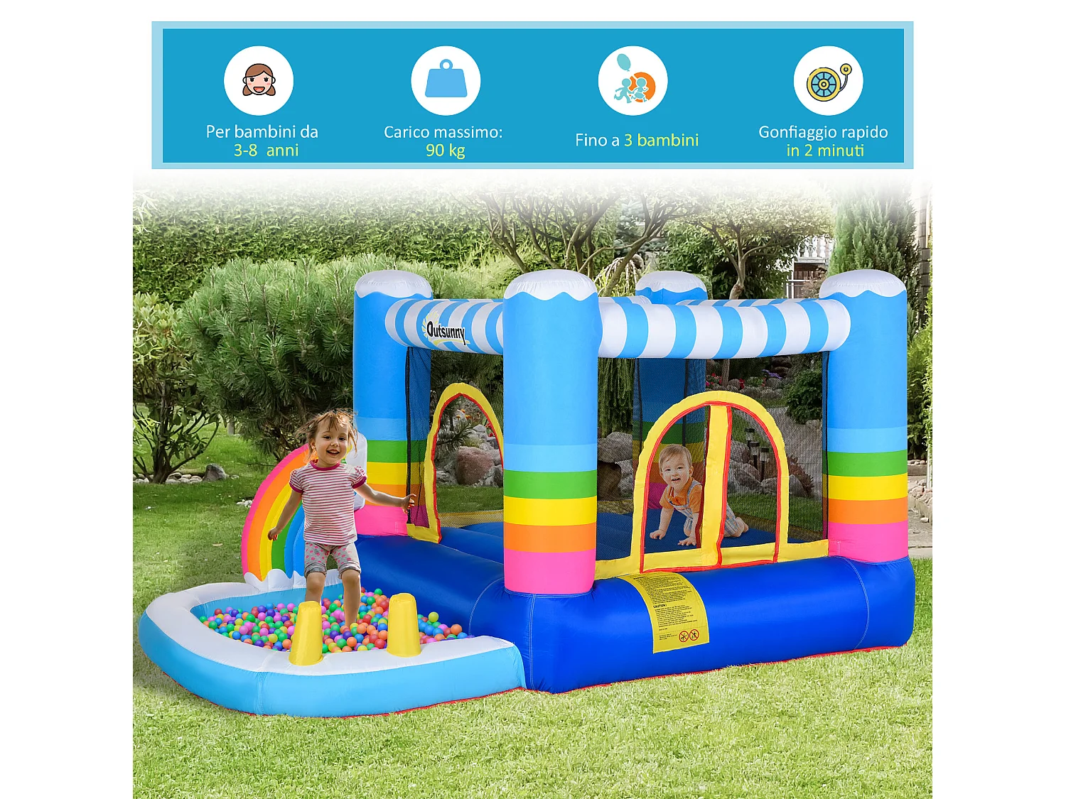 Gioco gonfiabile per bambini con trampolino e piscina pompa inclusa