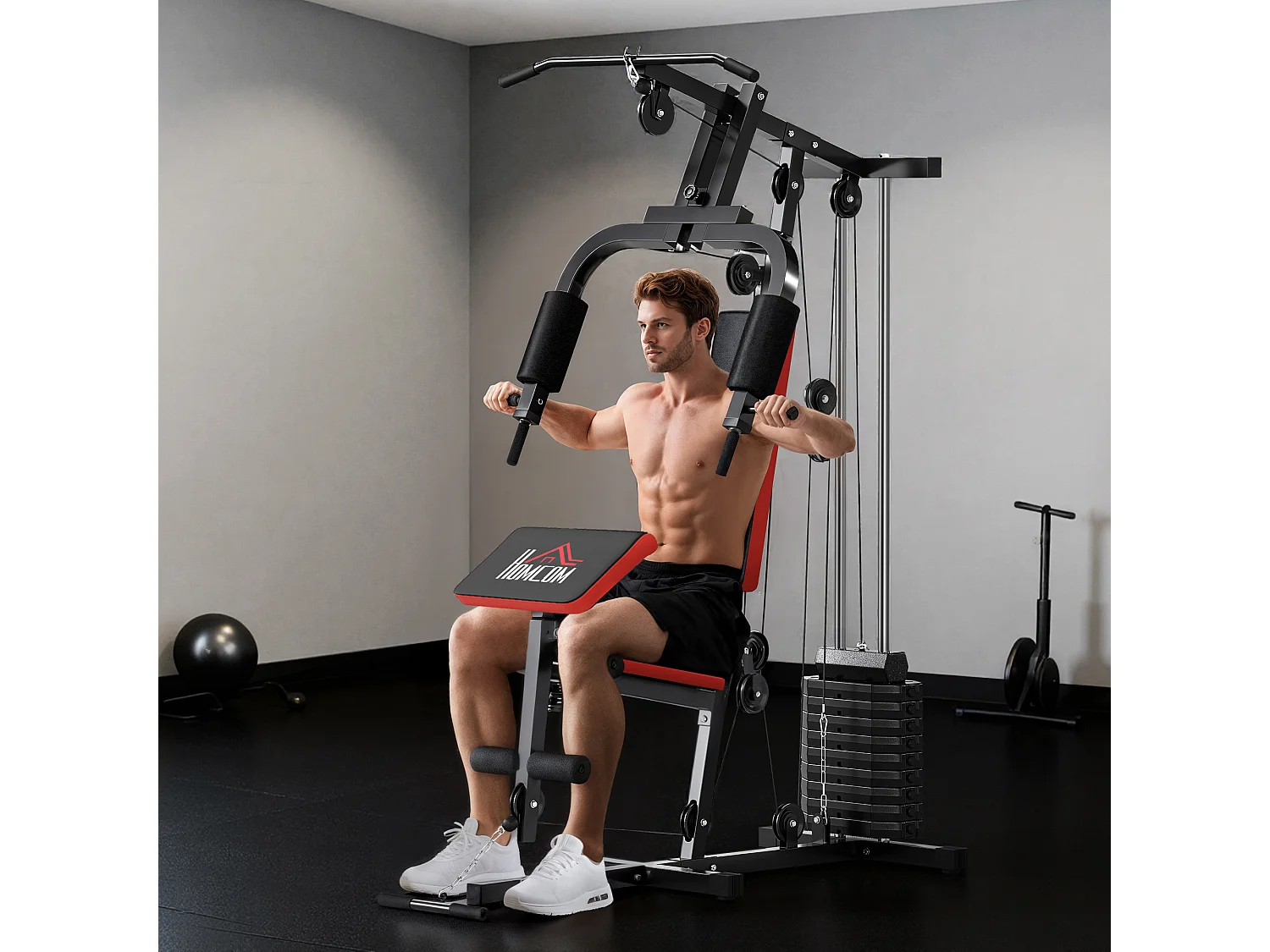 Power tower con pesi da 65kg in acciaio nero rosso