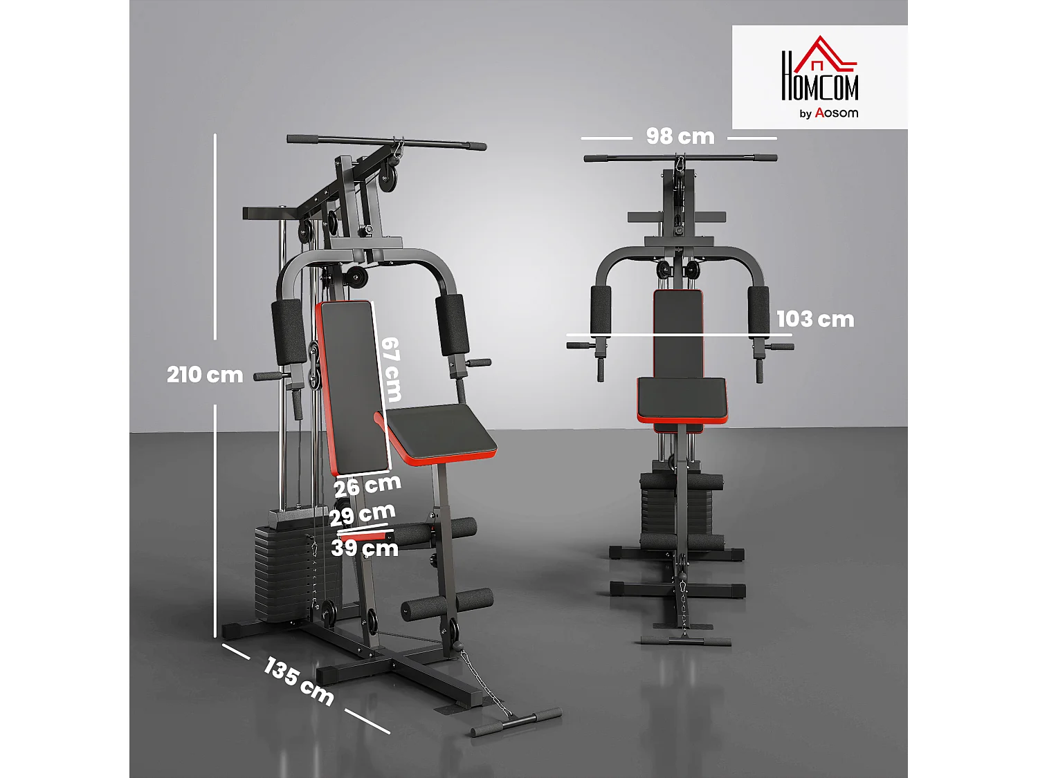 Power tower con pesi da 65kg in acciaio nero rosso