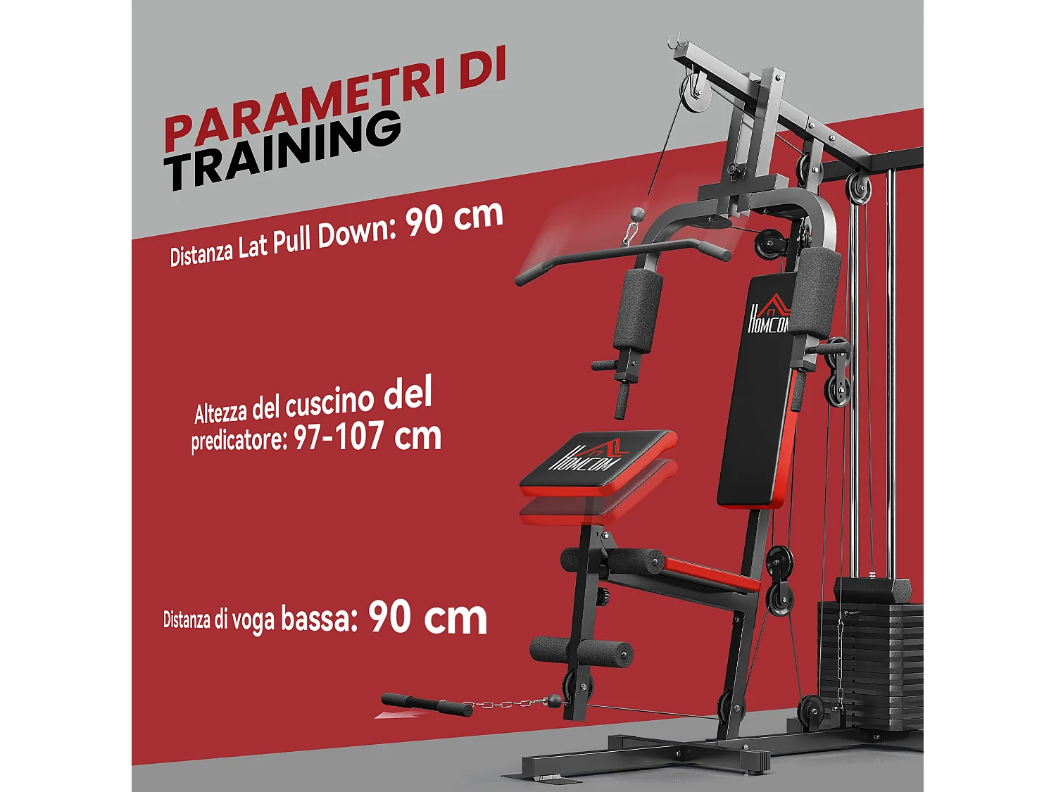 Power tower con pesi da 65kg in acciaio nero rosso
