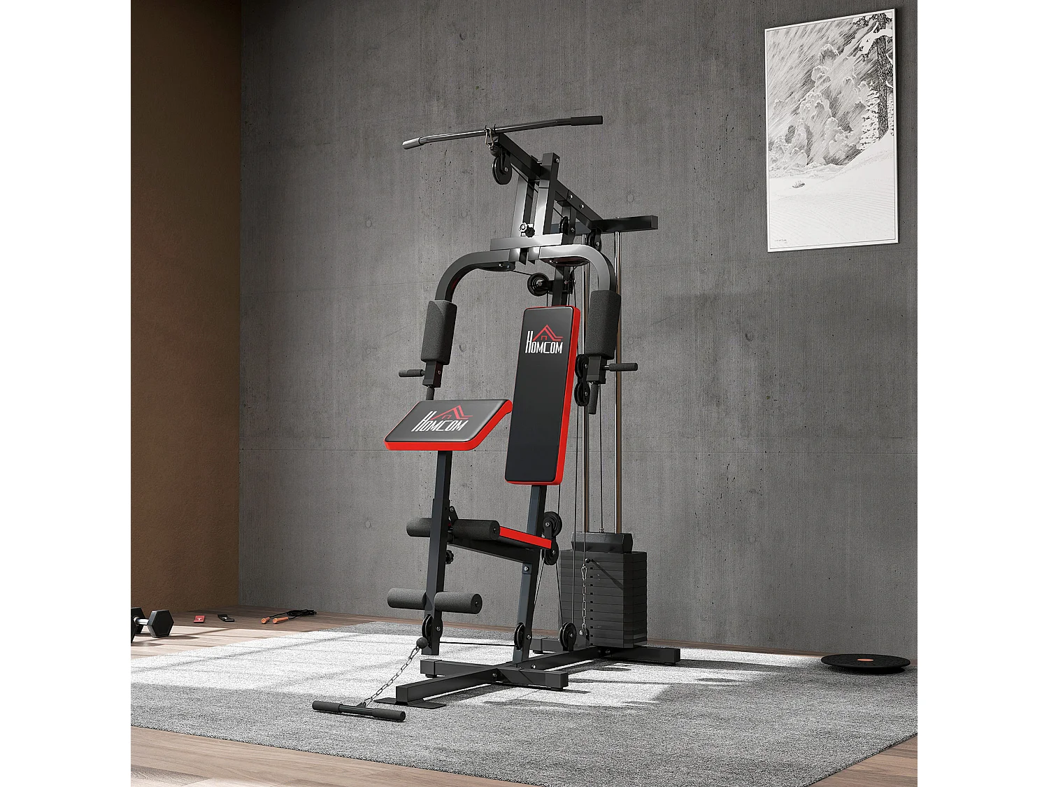 Power tower con pesi da 65kg in acciaio nero rosso