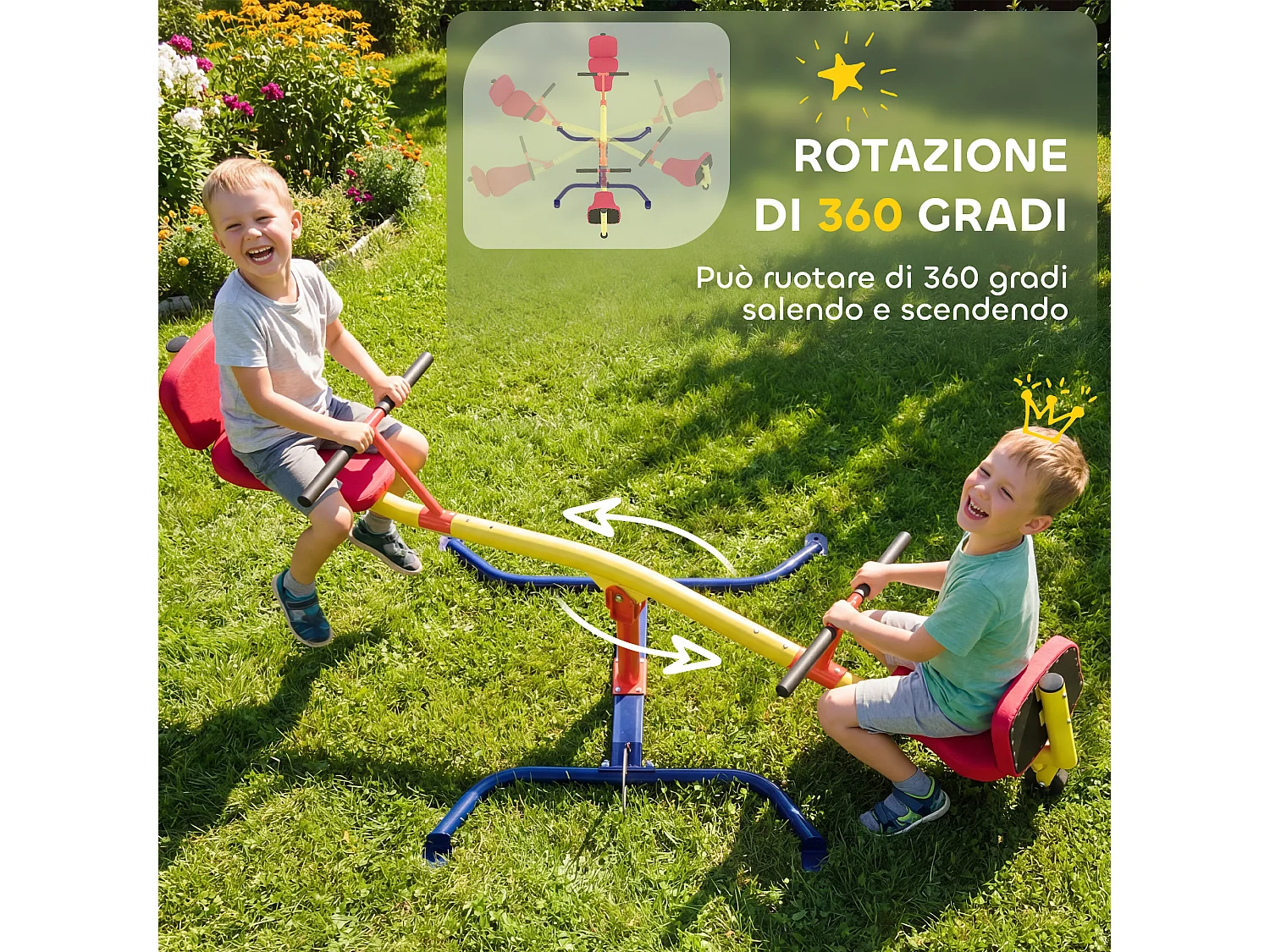 Altalena bilico per bambini girevole 360 gradi in metallo multicolore