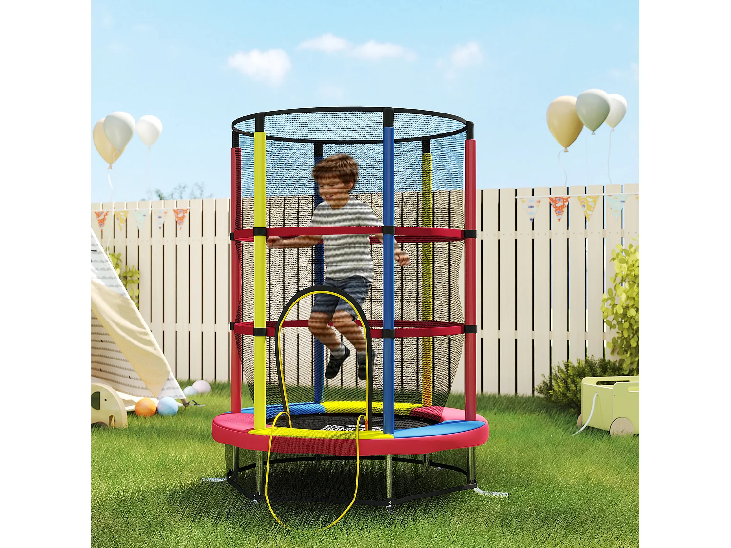 Trampolino per bambini 3-6 anni con rete di sicurezza multicolore