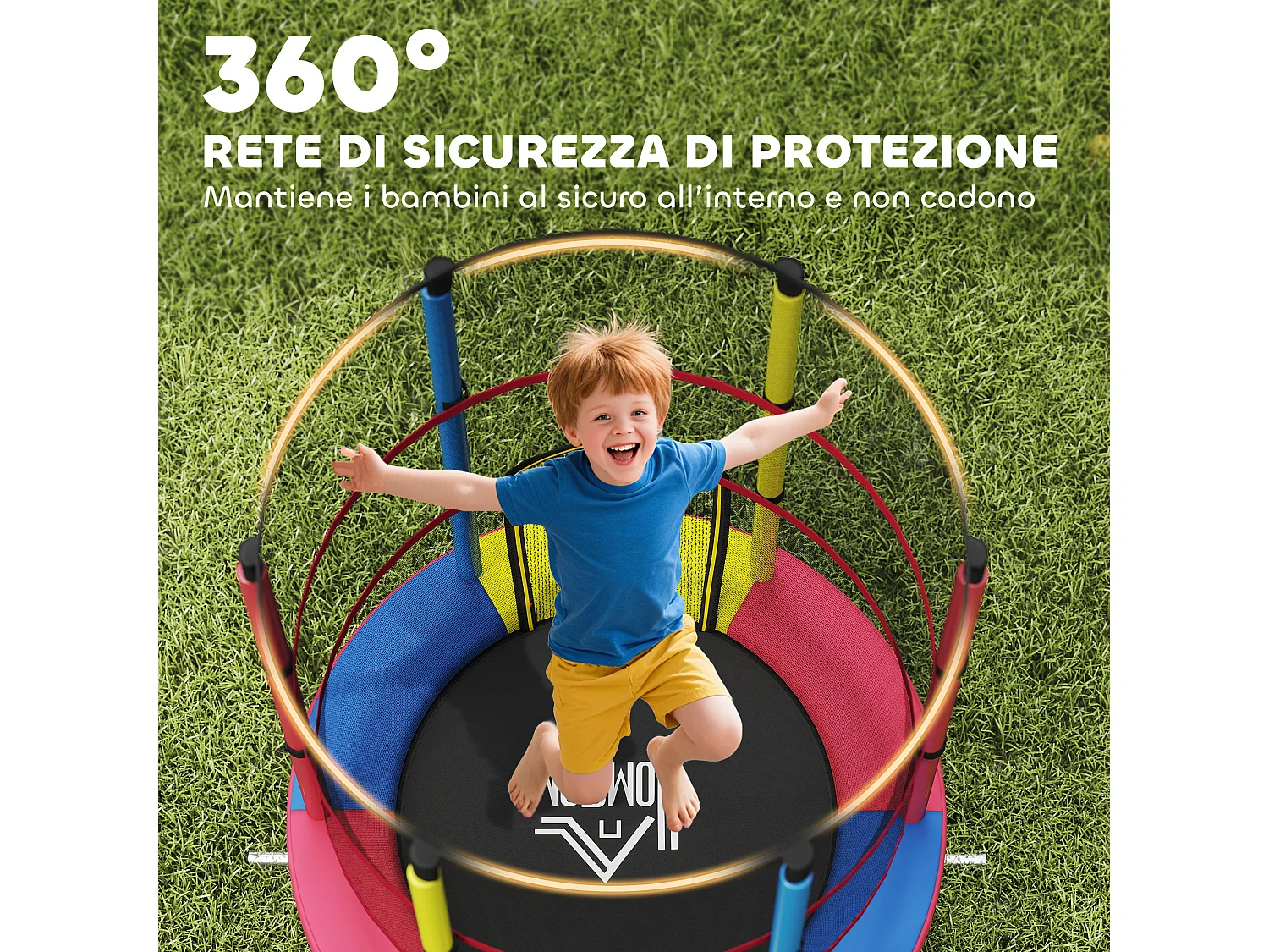 Trampolino per bambini 3-6 anni con rete di sicurezza multicolore