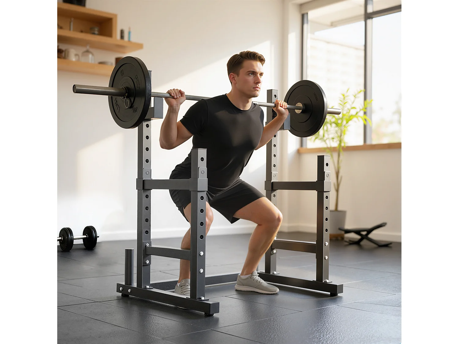 Porta bilanciere regolabile 2 livelli con porta dischi in acciaio nero