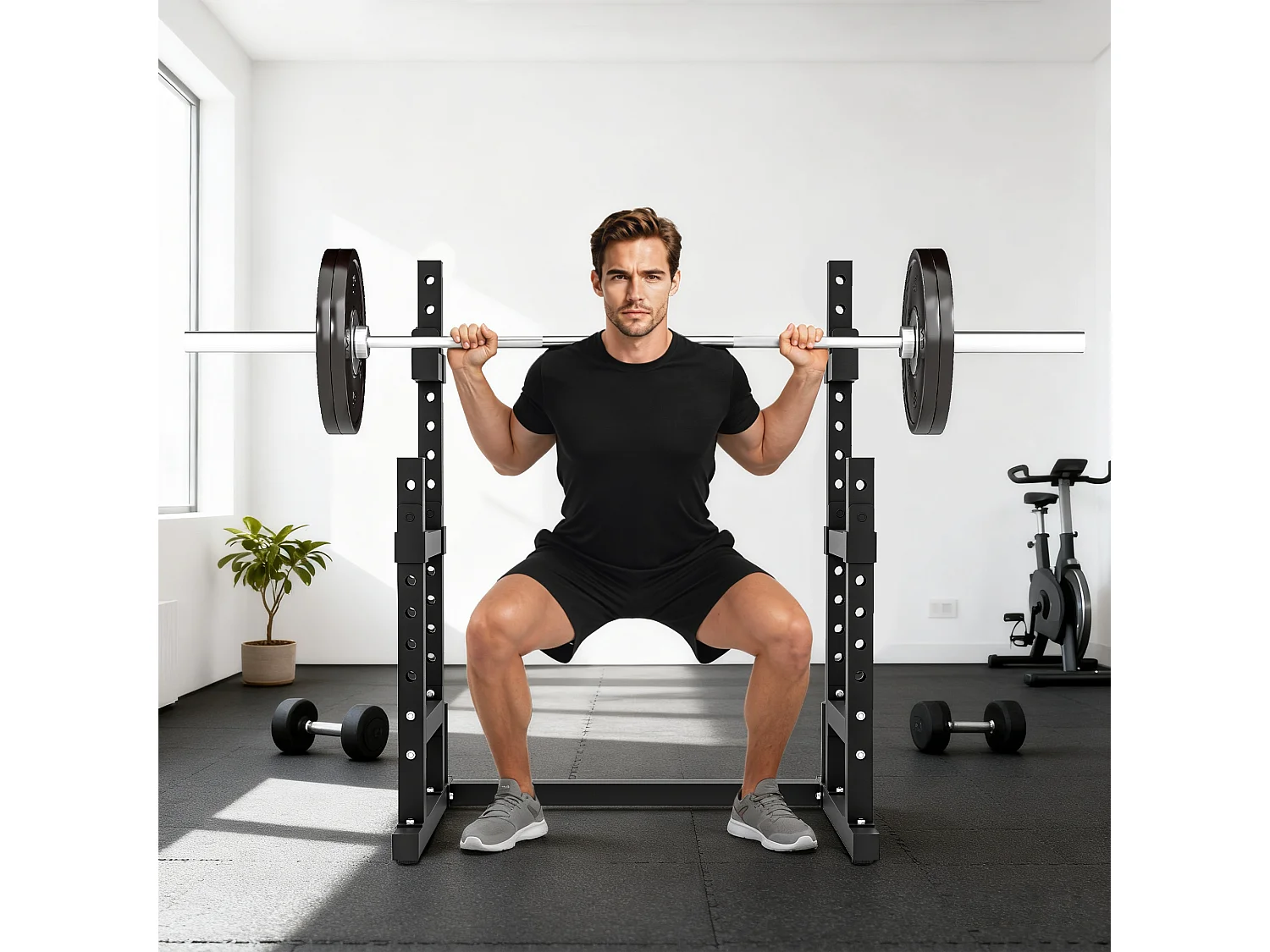 Porta bilanciere regolabile 2 livelli con porta dischi in acciaio nero