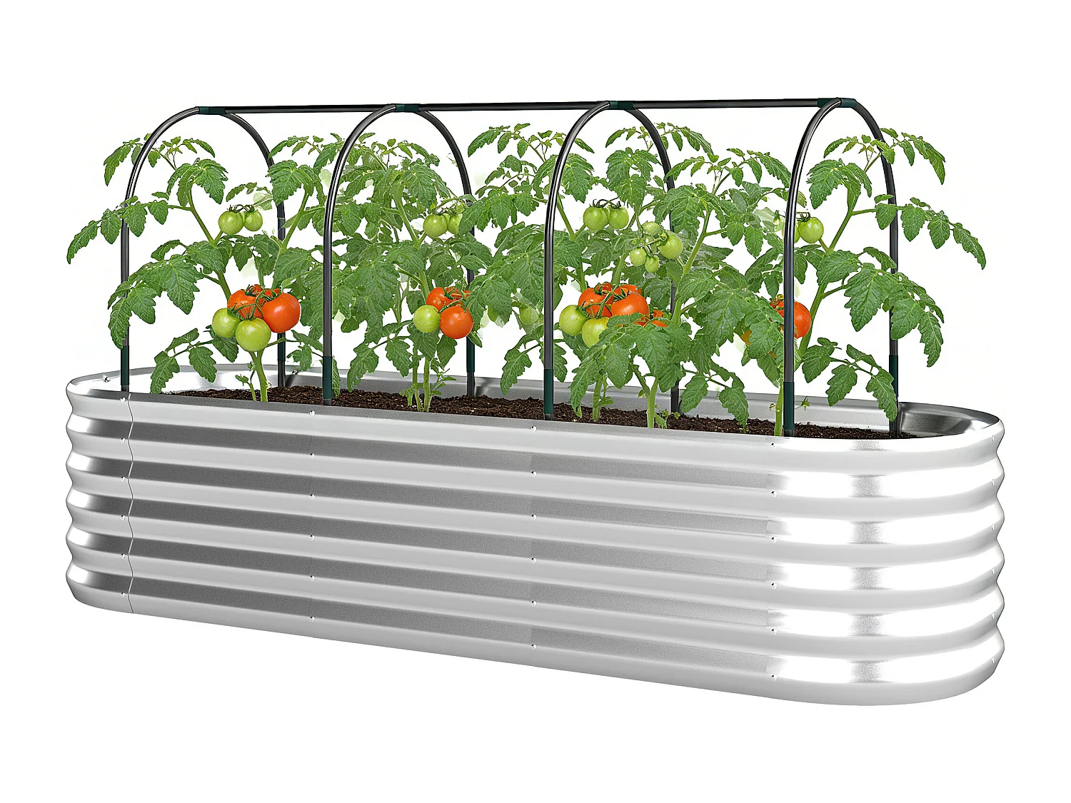 Orto rialzato con graticcio e serra in acciaio colore argento