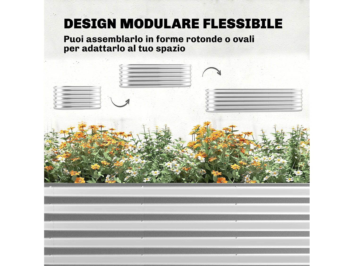 Orto rialzato con graticcio e serra in acciaio colore argento