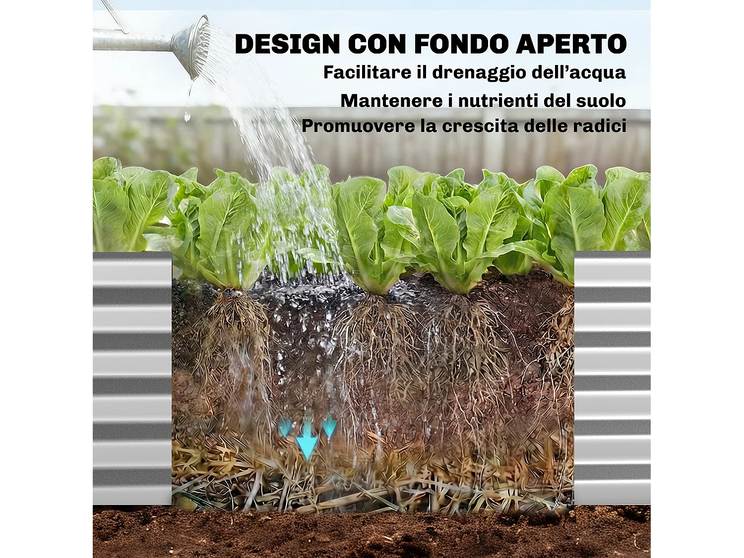 Orto rialzato con graticcio e serra in acciaio colore argento