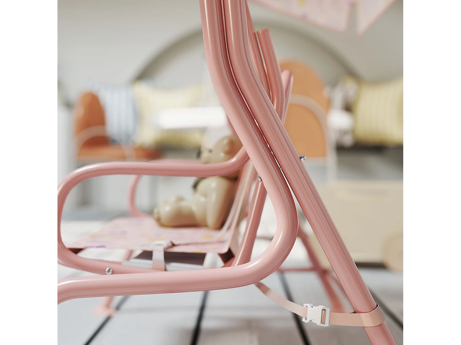 Dondolo per bambini da esterno a 2 posti con tettuccio regolabile rosa