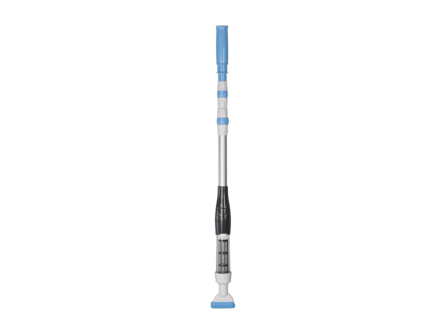 Aspirapolvere per piscina portatile e cordless in ABS e alluminio con asta telescopica regolabile a 3 livelli ø6x106-162 cm blu e bianco