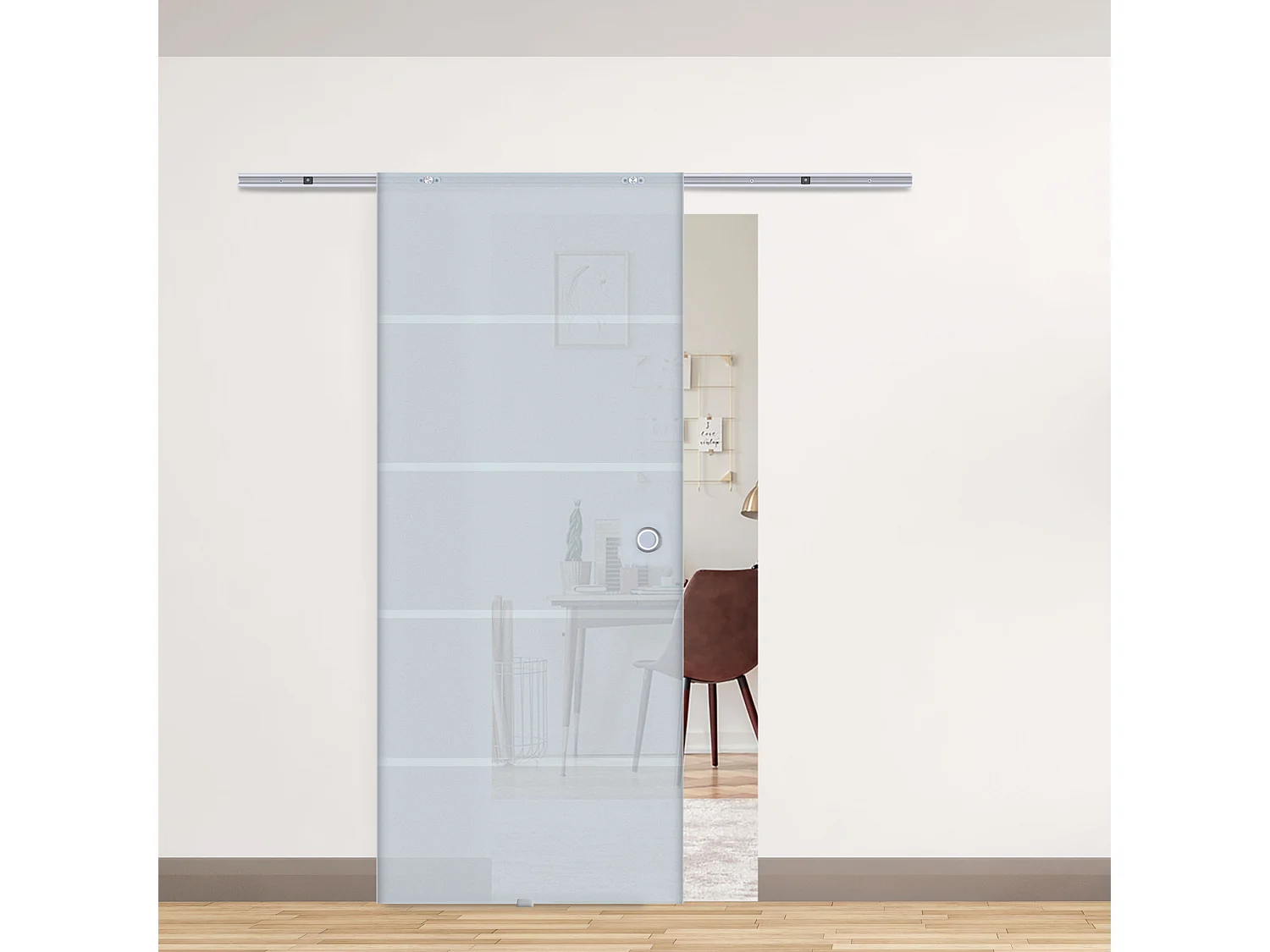 Kit porta scorrevole in vetro satinato con binario in alluminio