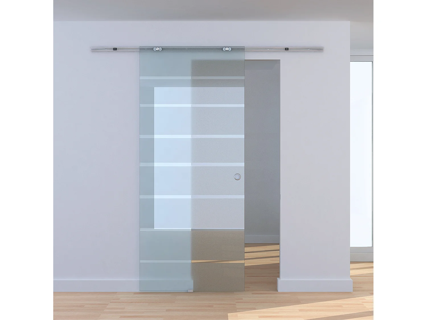 Kit porta scorrevole in vetro satinato con binario in alluminio